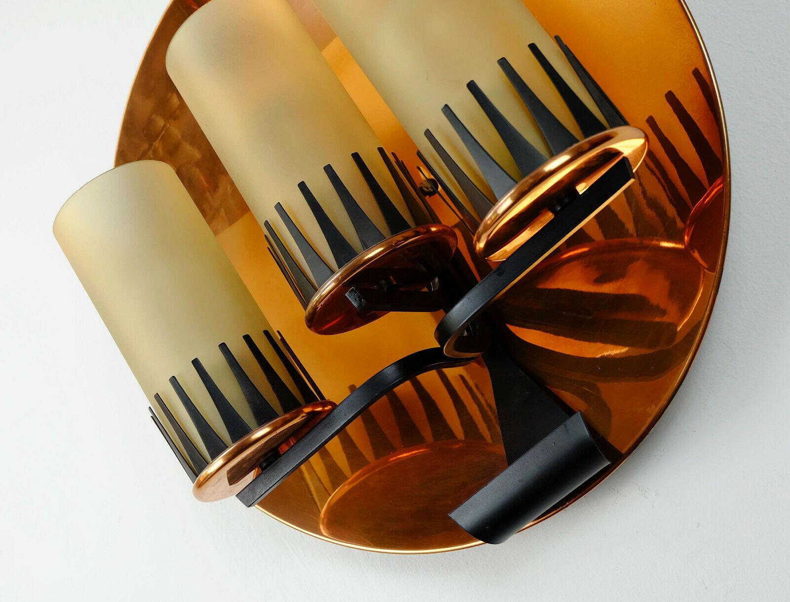 Midcentury Sconce Wall Lamp Stilnovo Era Copper Metal Glass For Sale 3