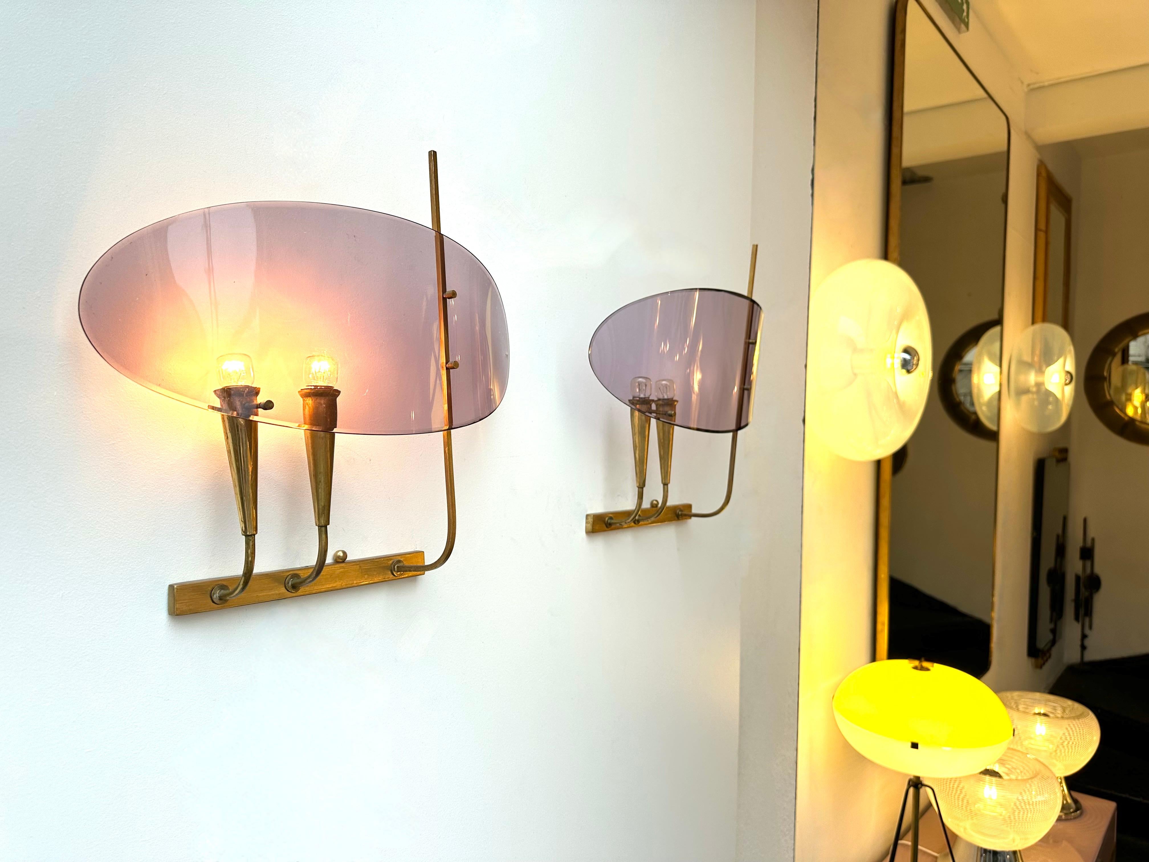 Mid-Century Sconces Lucite and Brass by Stilux Milano. Italy, 1960s For Sale 1