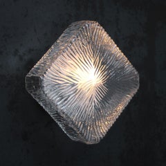 Mid-Century Scones Flush Mount Lamp, Metal Base with Clear Glass Shade, 1960s