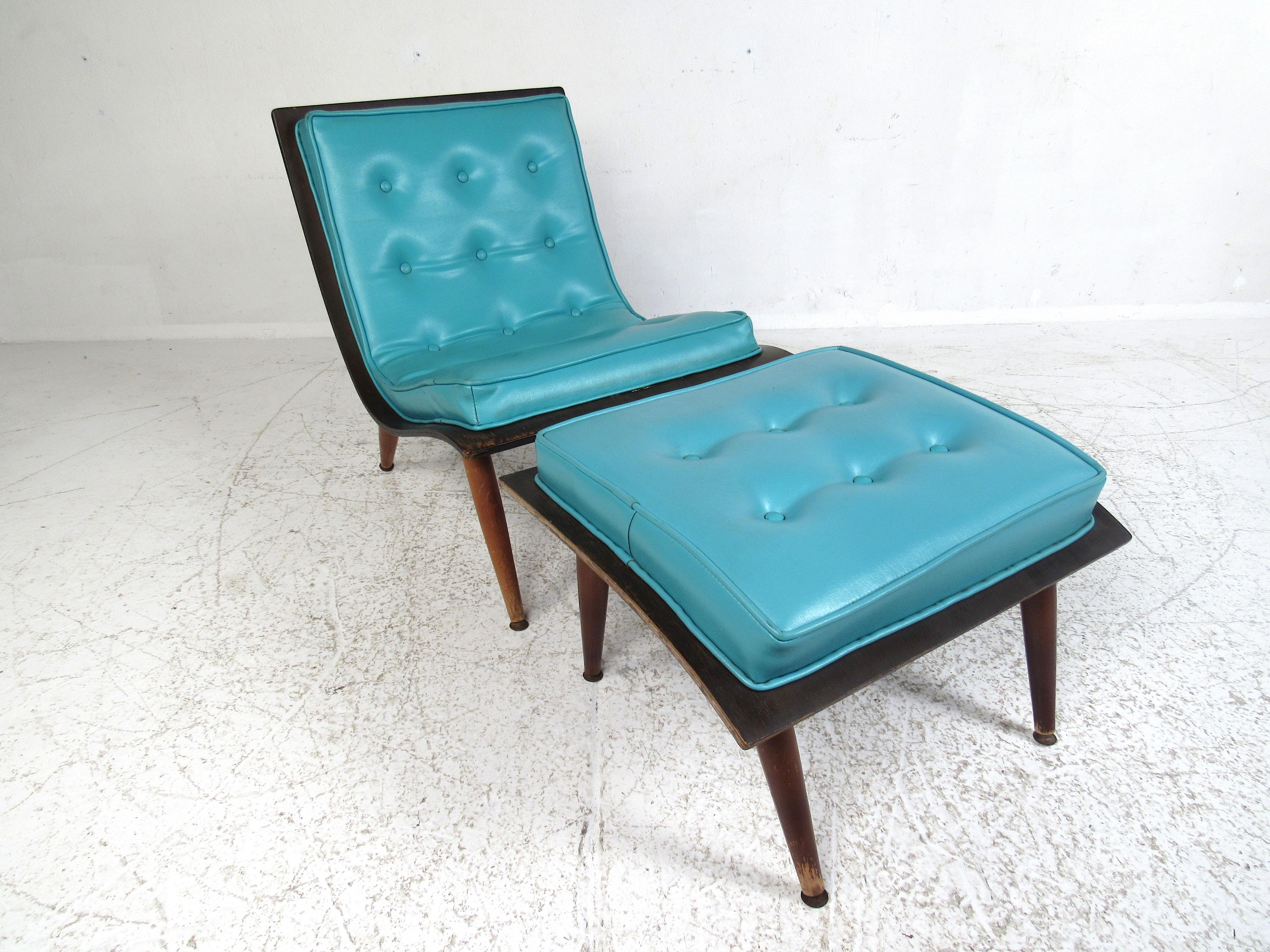 20th Century Midcentury Scoop Chair with Ottoman