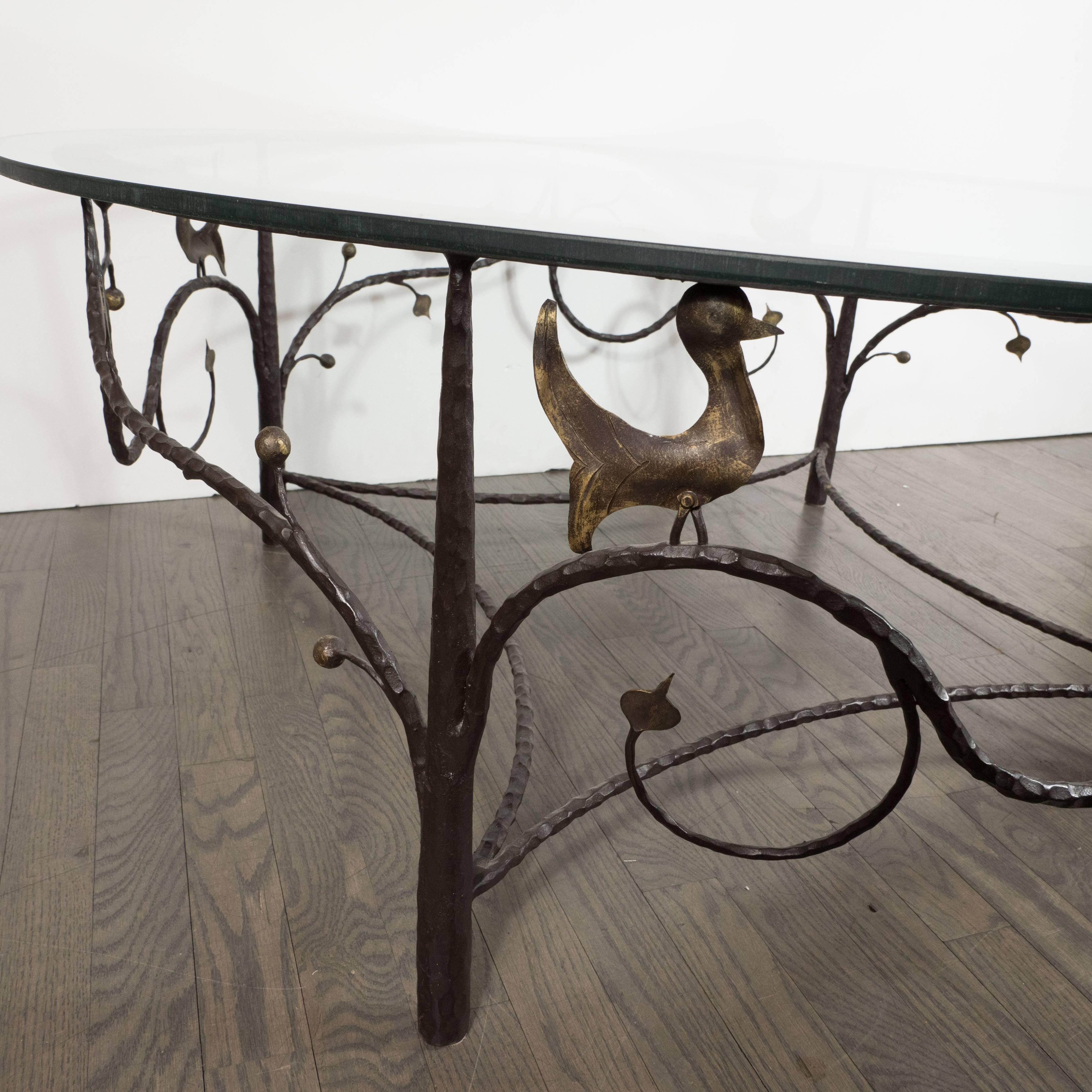 Mid-20th Century Midcentury Scrolling Bronze Coffee Table with Flora and Fauna Motifs