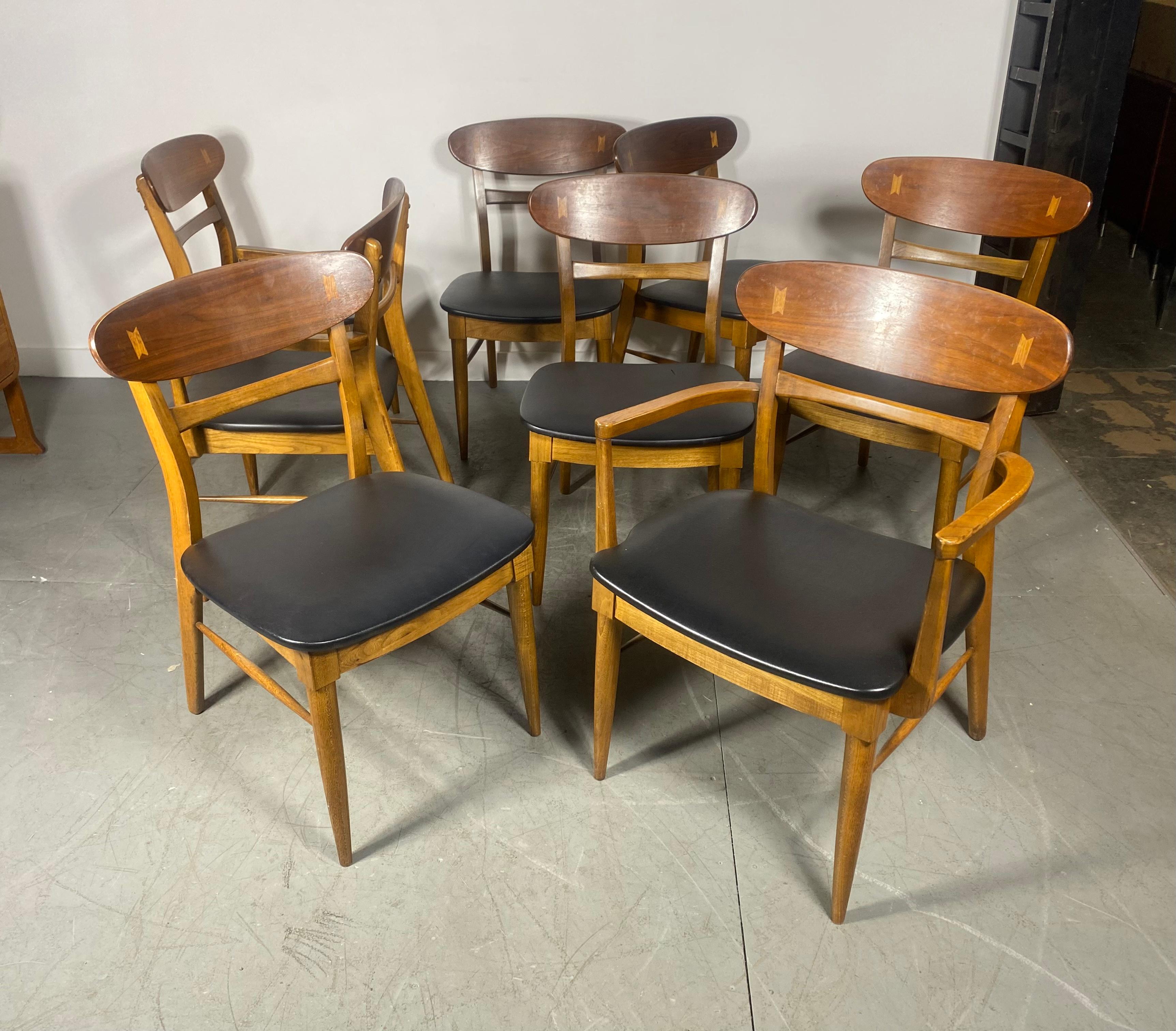 Midcentury Sculpted Back Dining Chairs Andre Bus for Lane Acclaim Set of 8 In Good Condition For Sale In Buffalo, NY