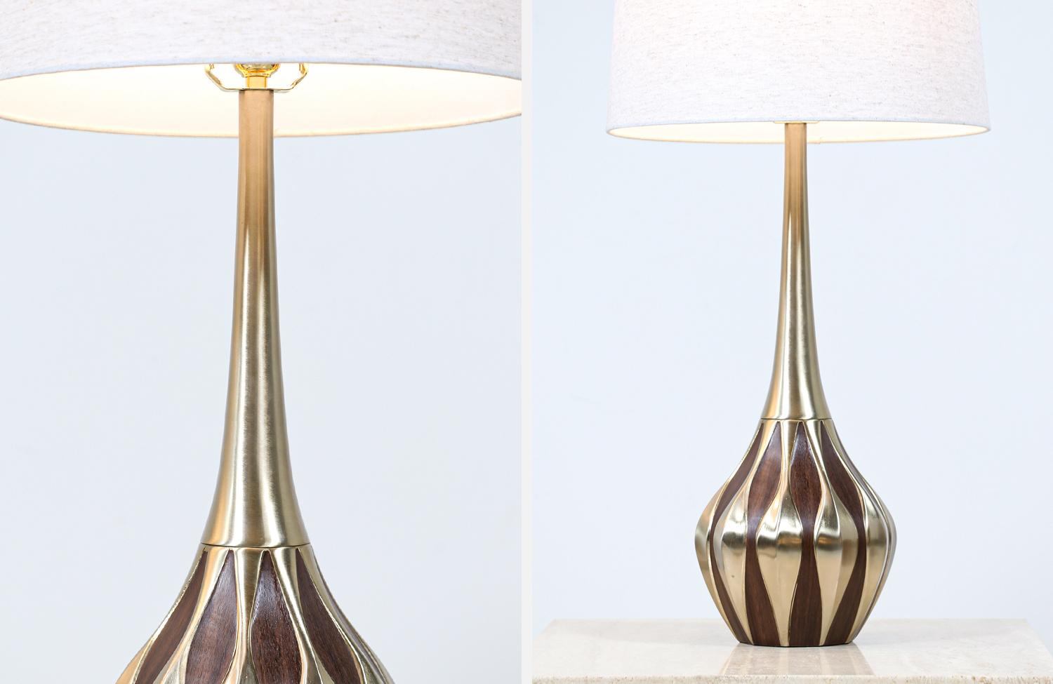 American Mid-Century Sculpted Brass Tables Lamp by Laurel