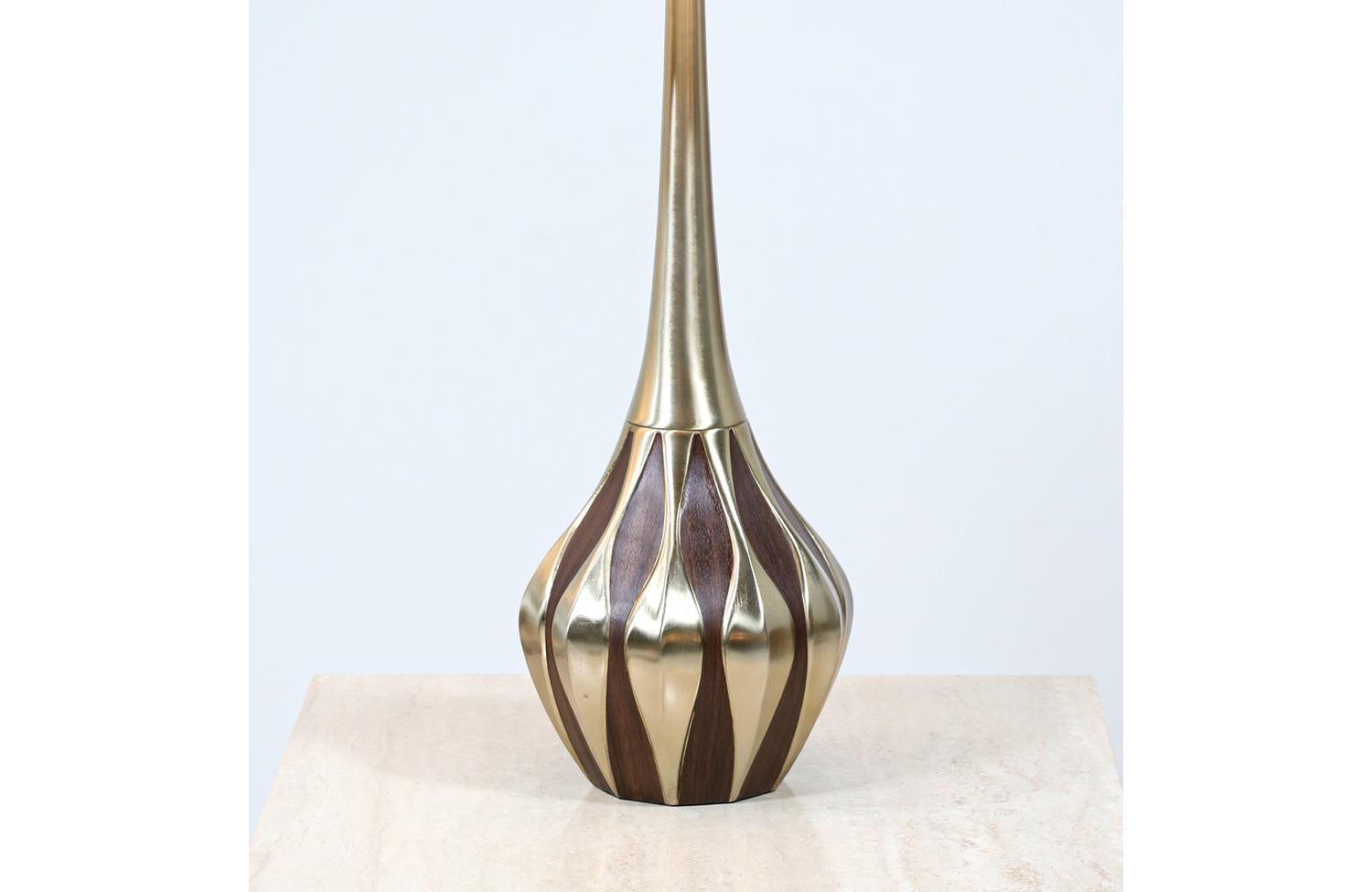 Patinated Mid-Century Sculpted Brass Tables Lamp by Laurel