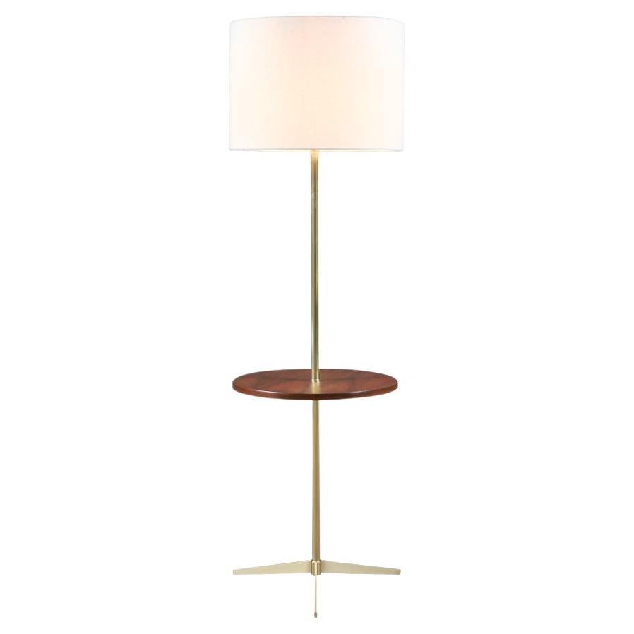 Mid-Century Sculpted Brass Tripod Floor Lamp w/ Side Table by Laurel