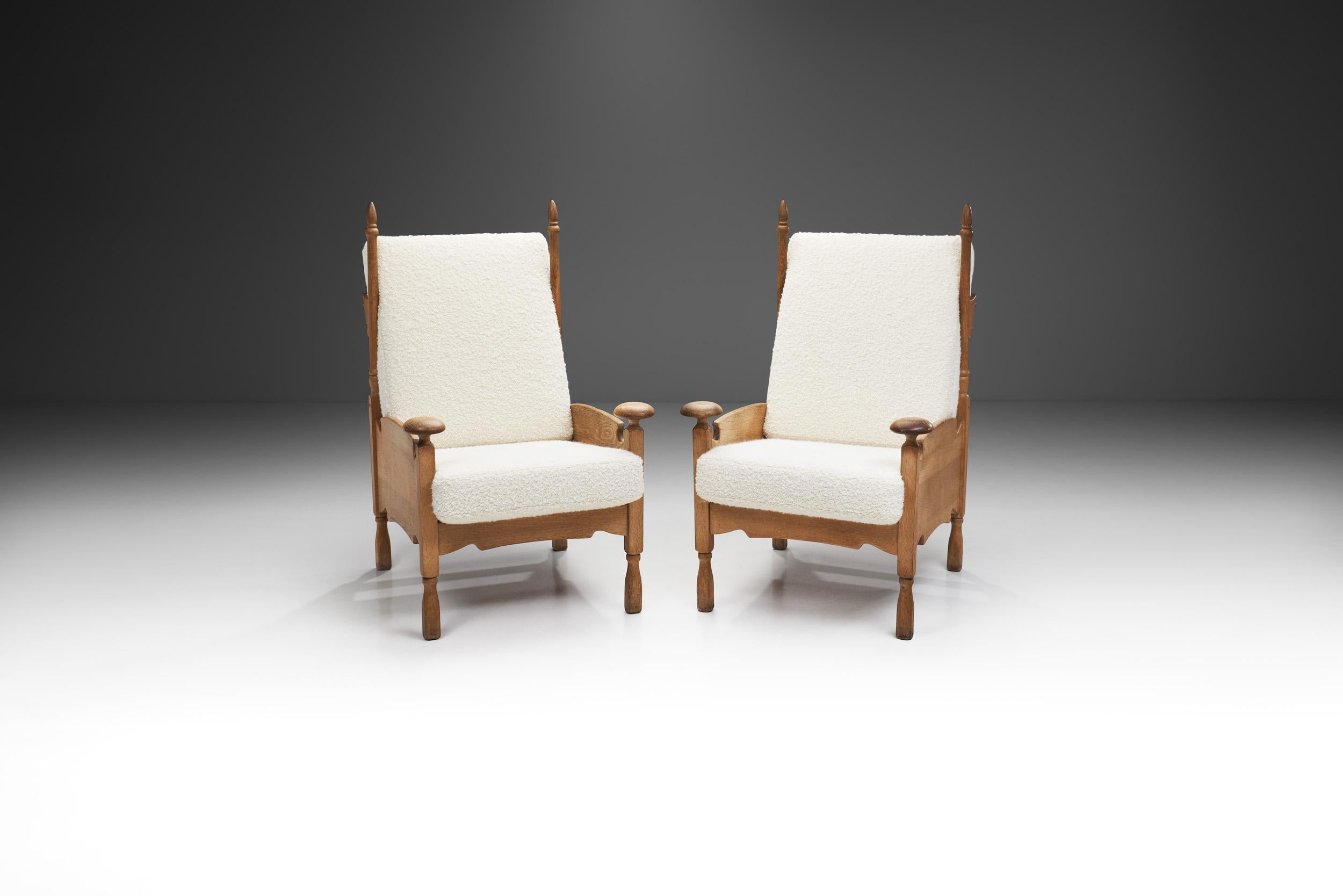 Mid-Century Modern Mid-Century Sculpted Castle Chairs, Europe Ca 1960s For Sale