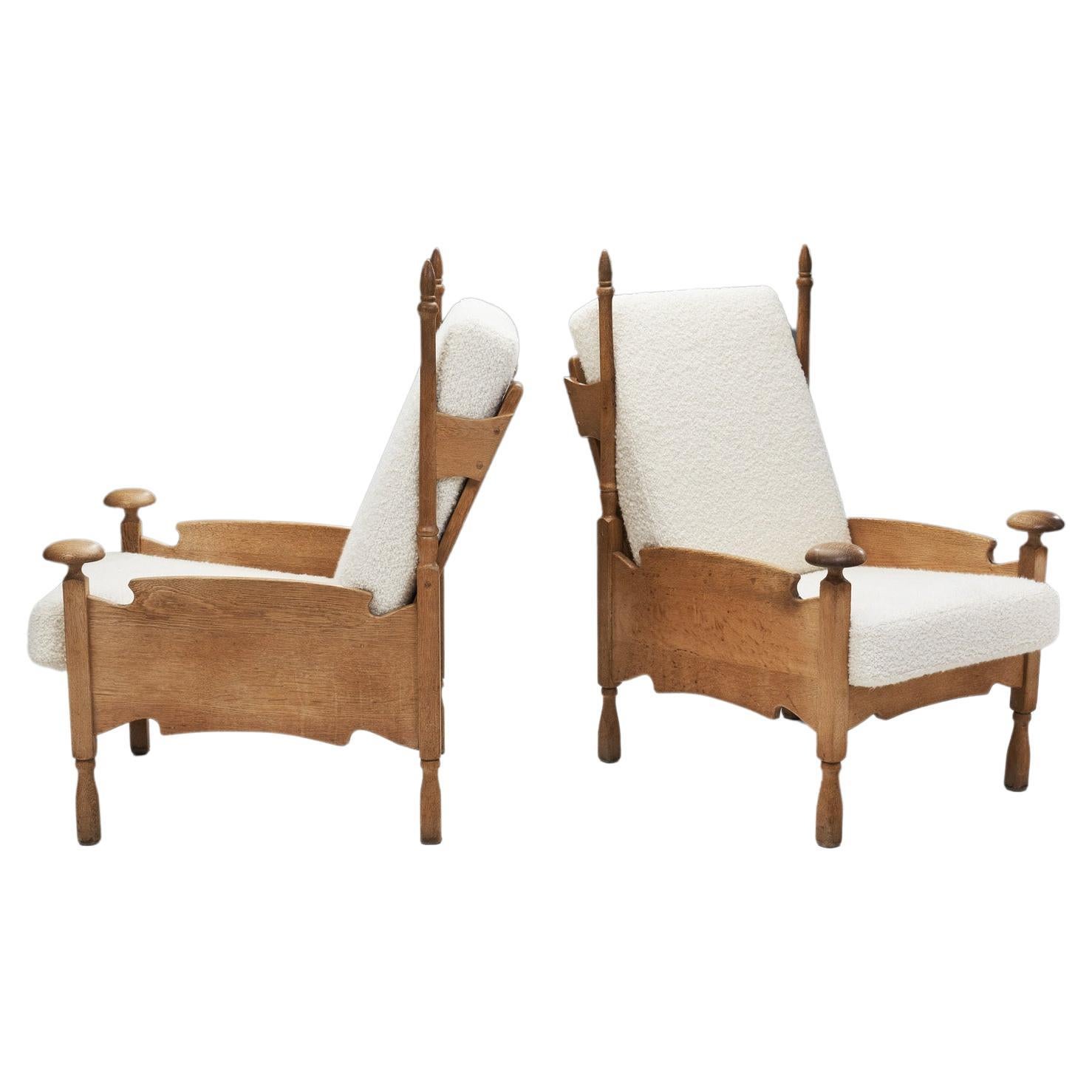 Mid-Century Sculpted Castle Chairs, Europe Ca 1960s For Sale