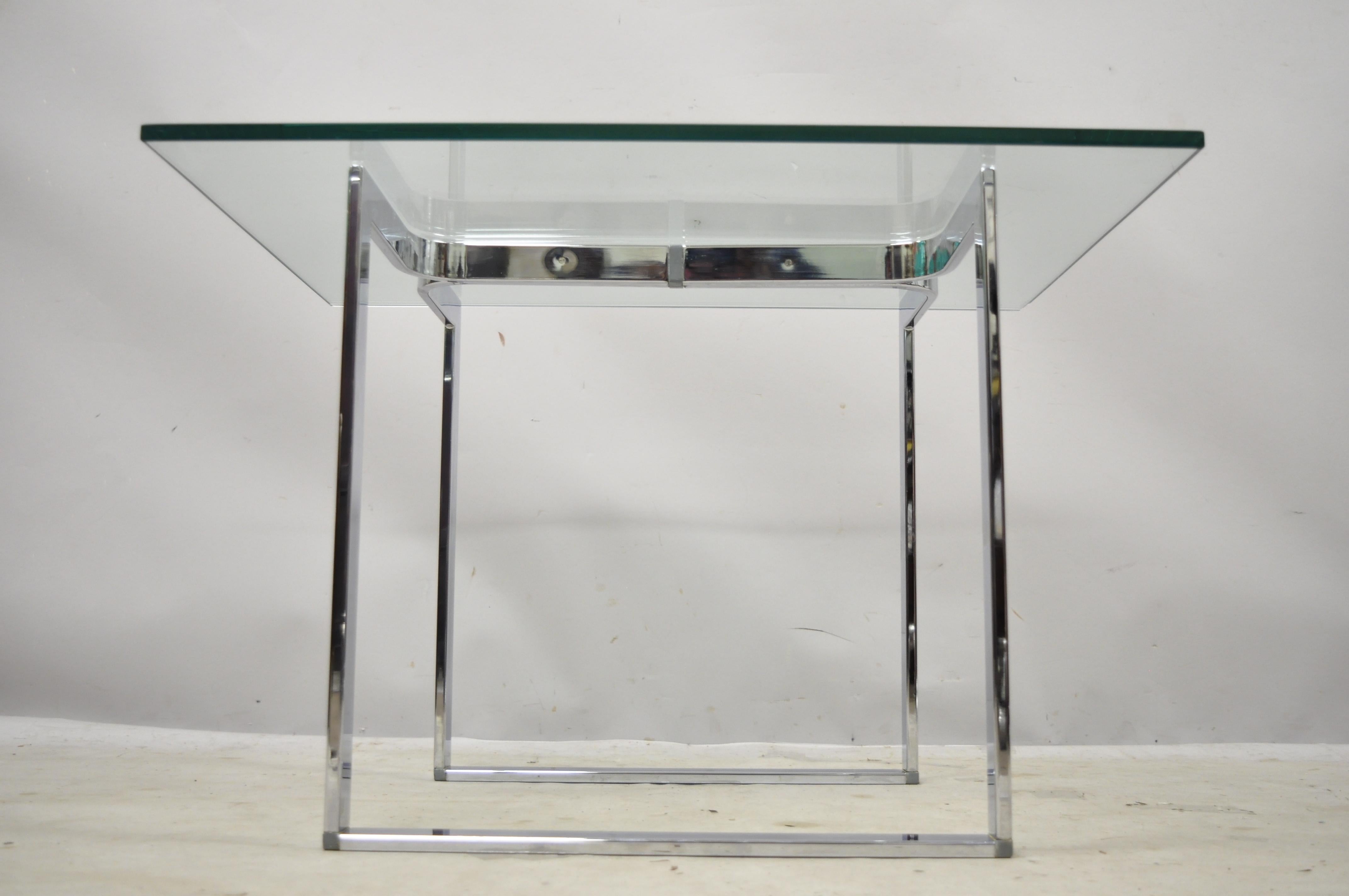 Mid Century Sculpted Chrome Base Rectangular Glass Top Occasional Side Table For Sale 4
