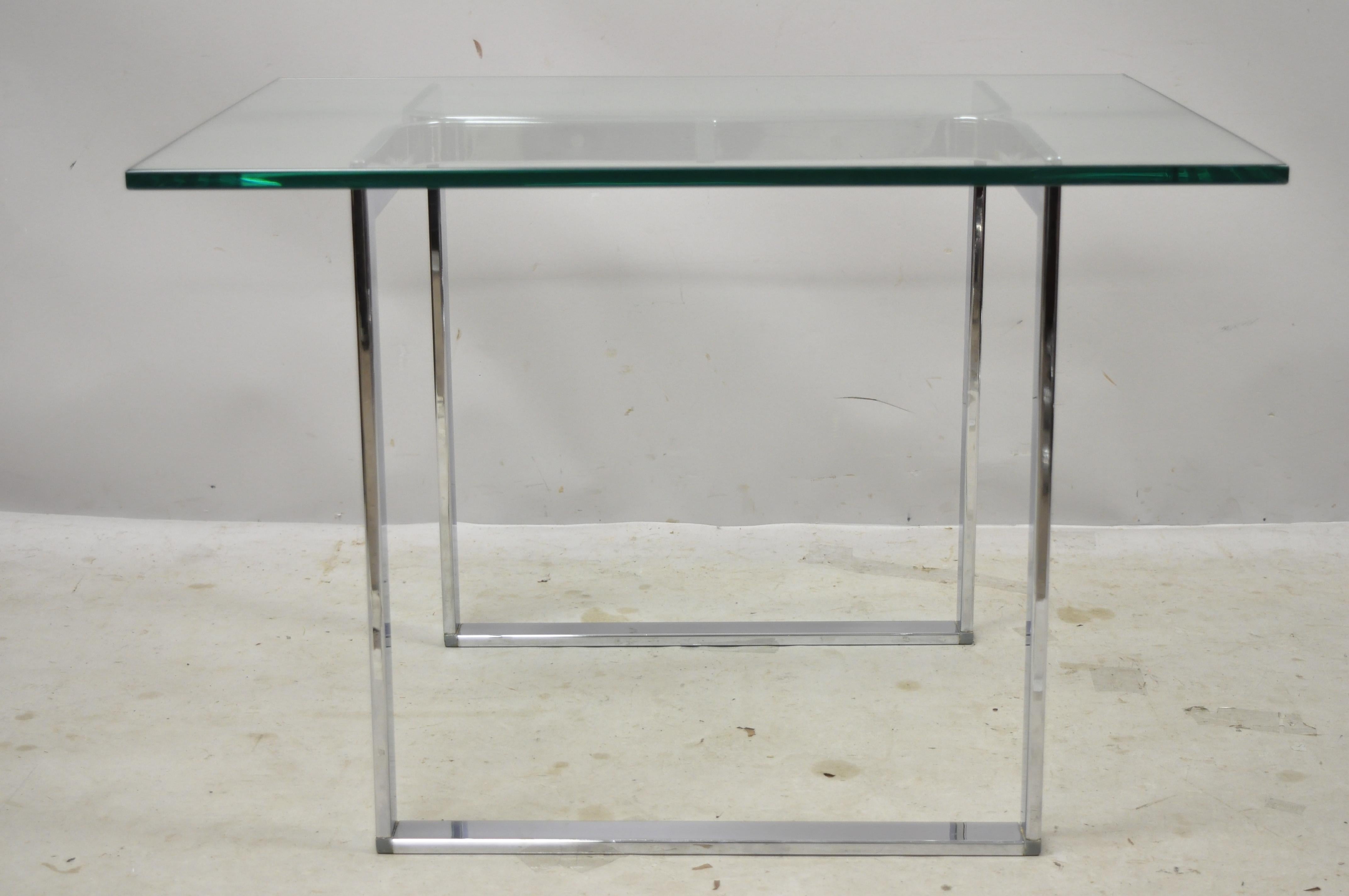 Mid Century Sculpted Chrome Base Rectangular Glass Top Occasional Side Table For Sale 6