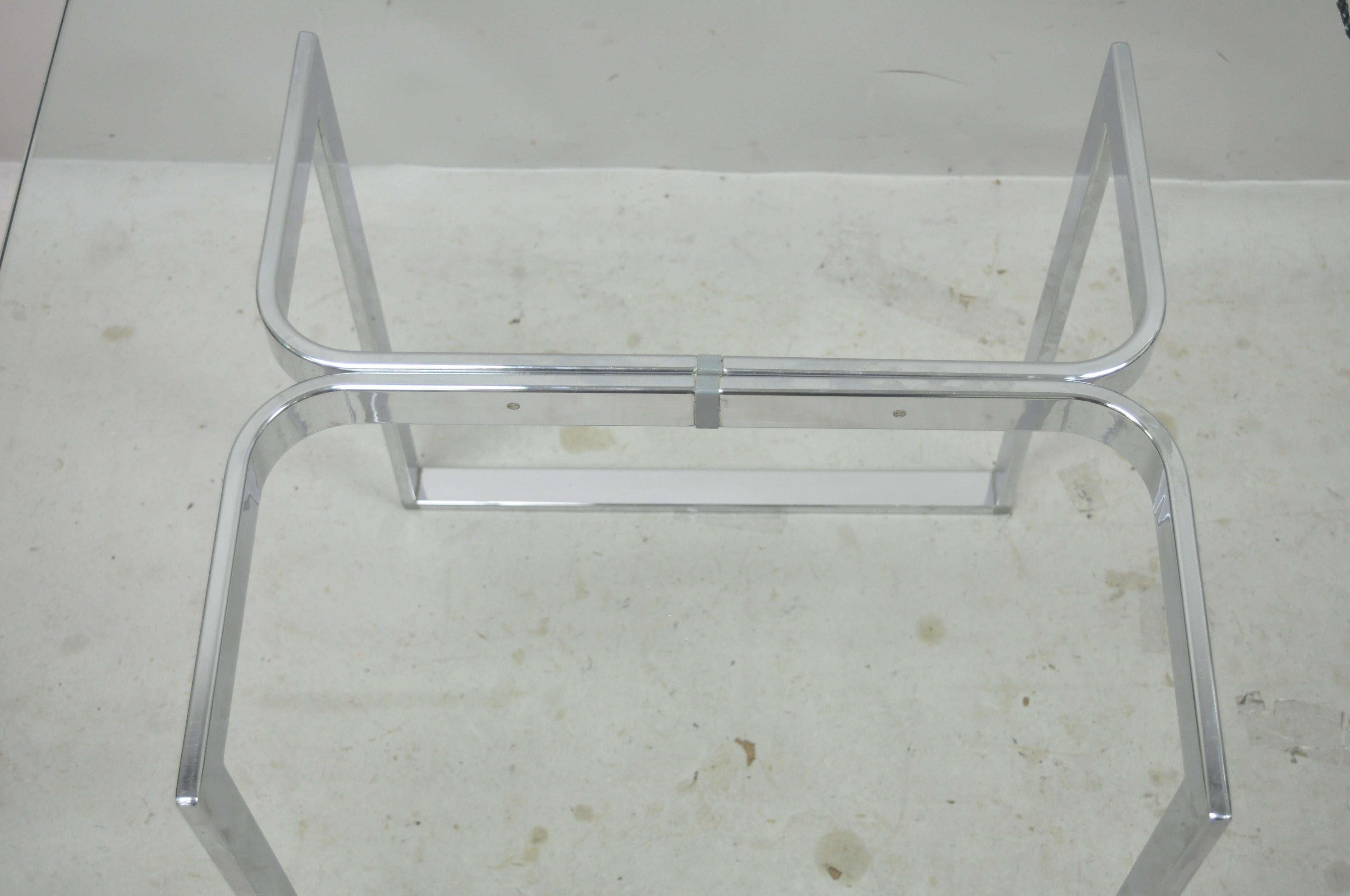 Mid-Century Modern Mid Century Sculpted Chrome Base Rectangular Glass Top Occasional Side Table For Sale