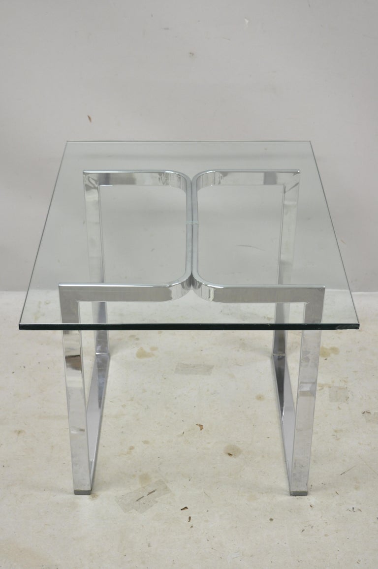 Mid Century Sculpted Chrome Base Rectangular Glass Top Occasional Side ...