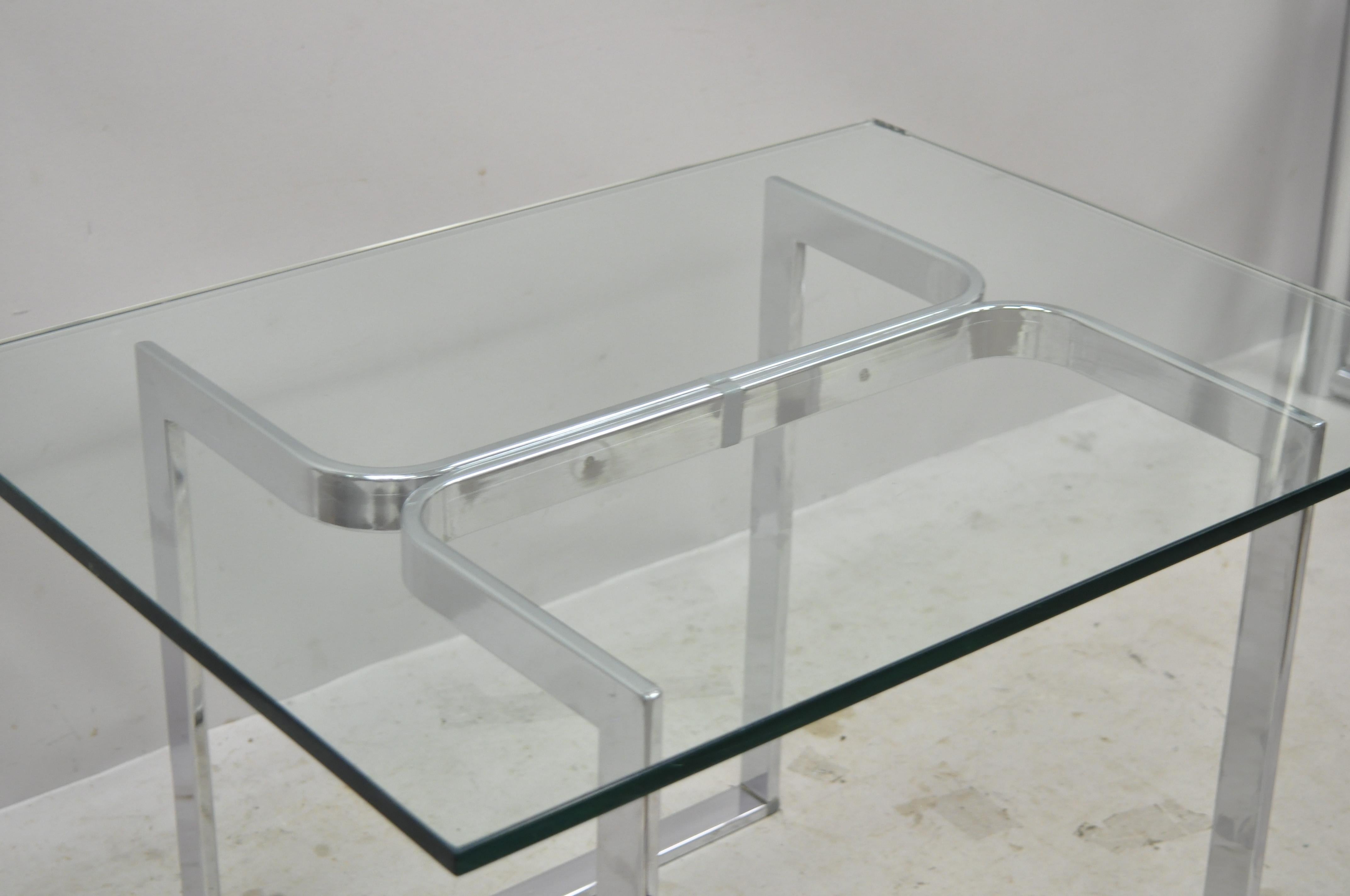 20th Century Mid Century Sculpted Chrome Base Rectangular Glass Top Occasional Side Table For Sale