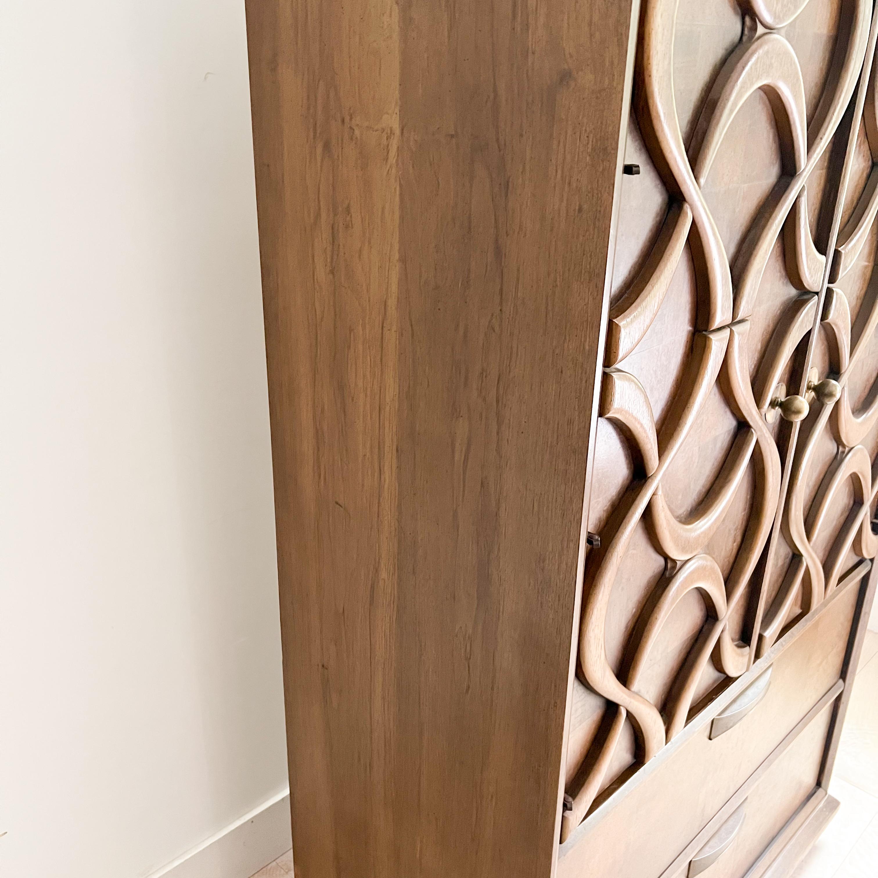 Mid Century Sculpted Front Tall Wardrobe by Stanley's Cosmopolitan Line In Good Condition In Asheville, NC