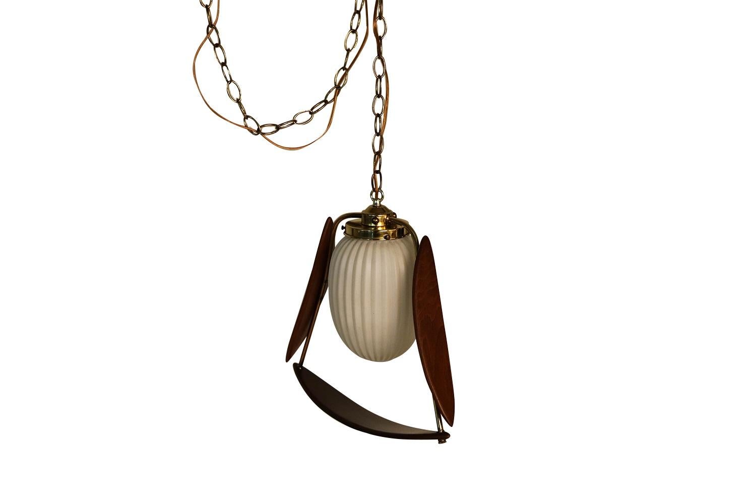 20th Century Mid Century Sculpted Hanging Swag Lamp Chandelier Pendant Light For Sale