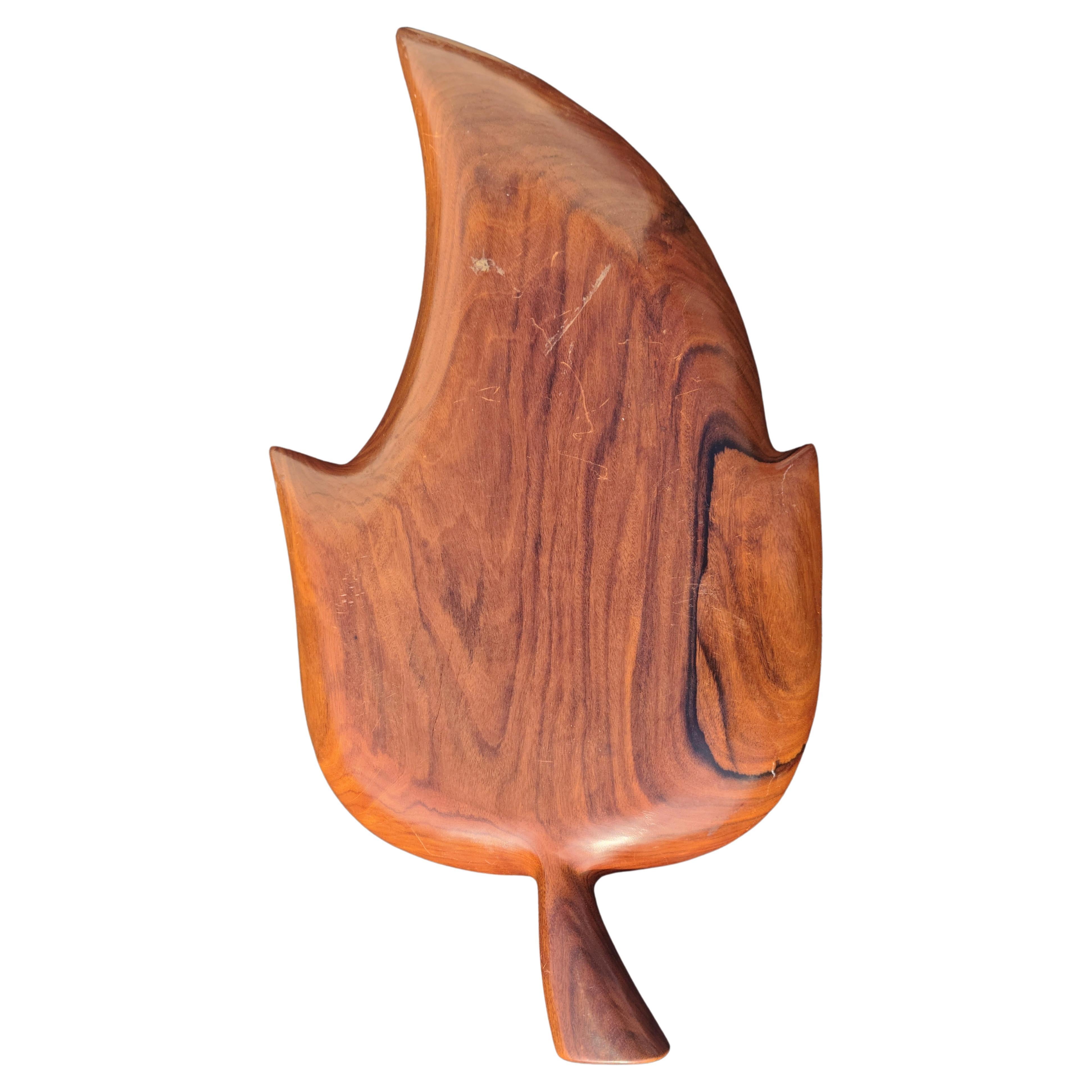 Mid Century Sculpted Ironwood Leaf Bowl In Fair Condition For Sale In Fraser, MI