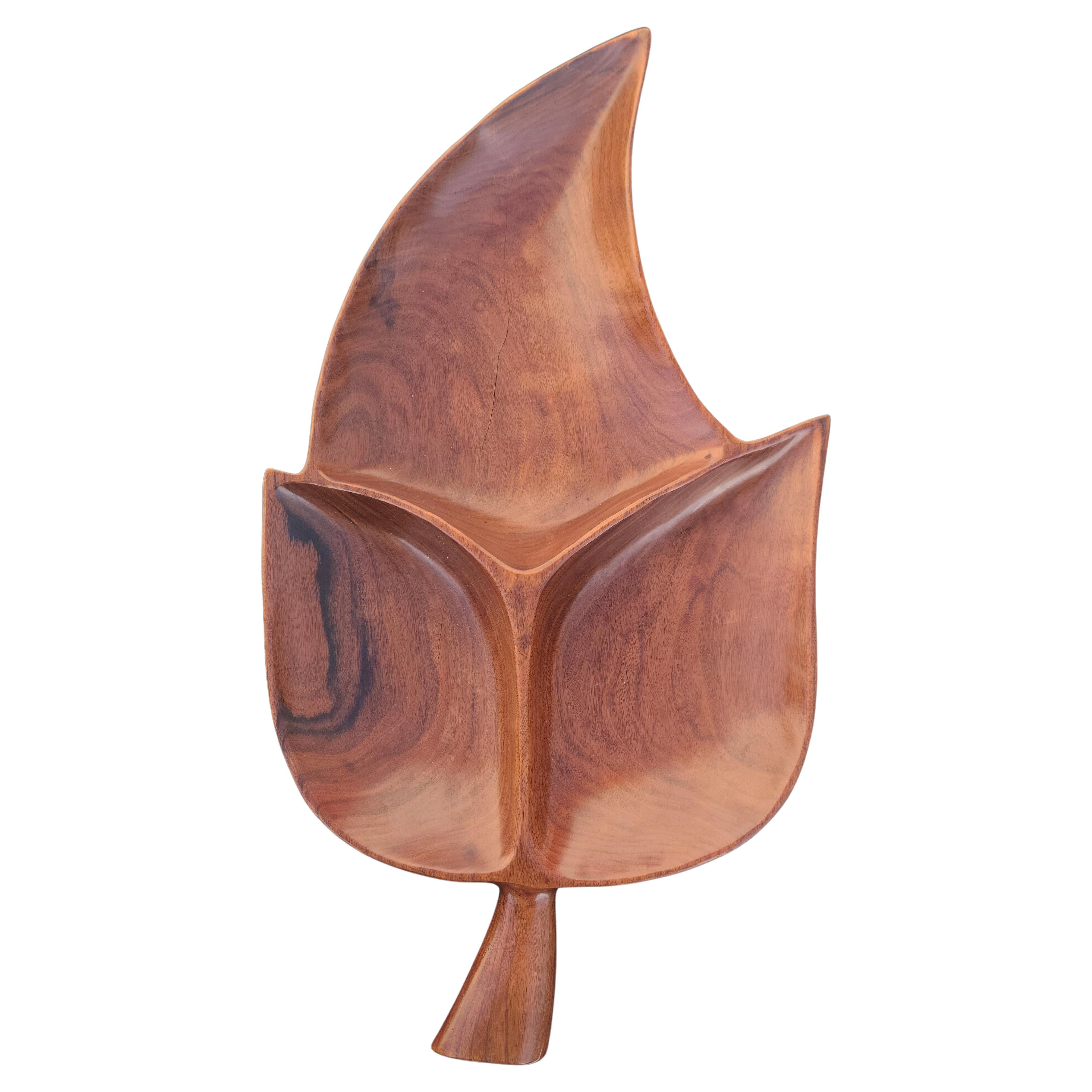 Mid Century Sculpted Ironwood Leaf Bowl For Sale 1