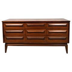 Mid-Century Sculpted Nine Drawer Dresser
