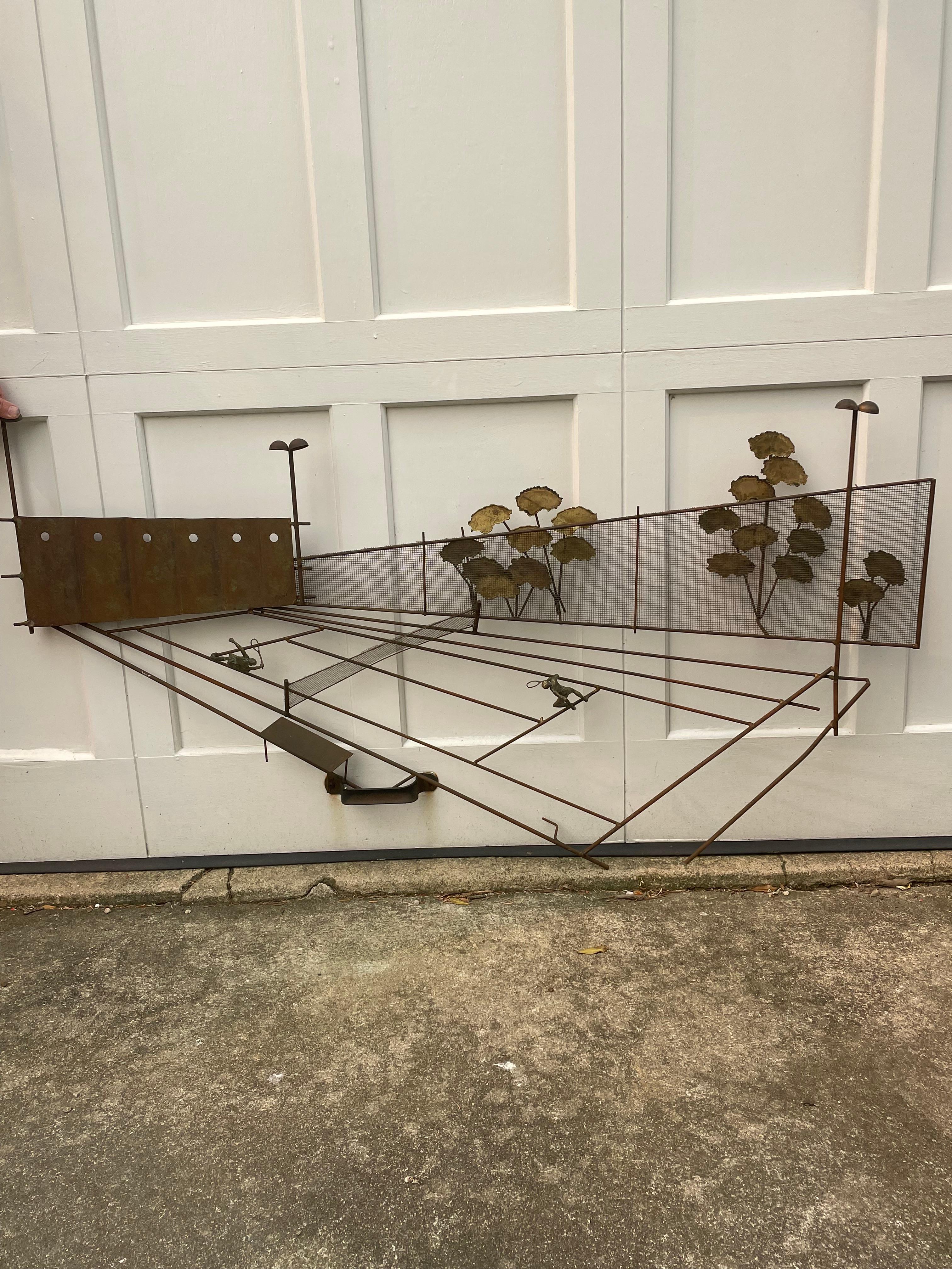 Metal Mid Century Sculpted Three Dimensional Wall Art by C.Jere For Sale