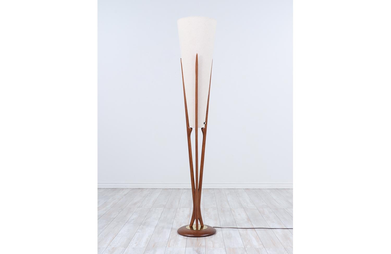 Brass Mid-Century Sculpted Trident-Style Floor Lamp by John Keal for Modeline