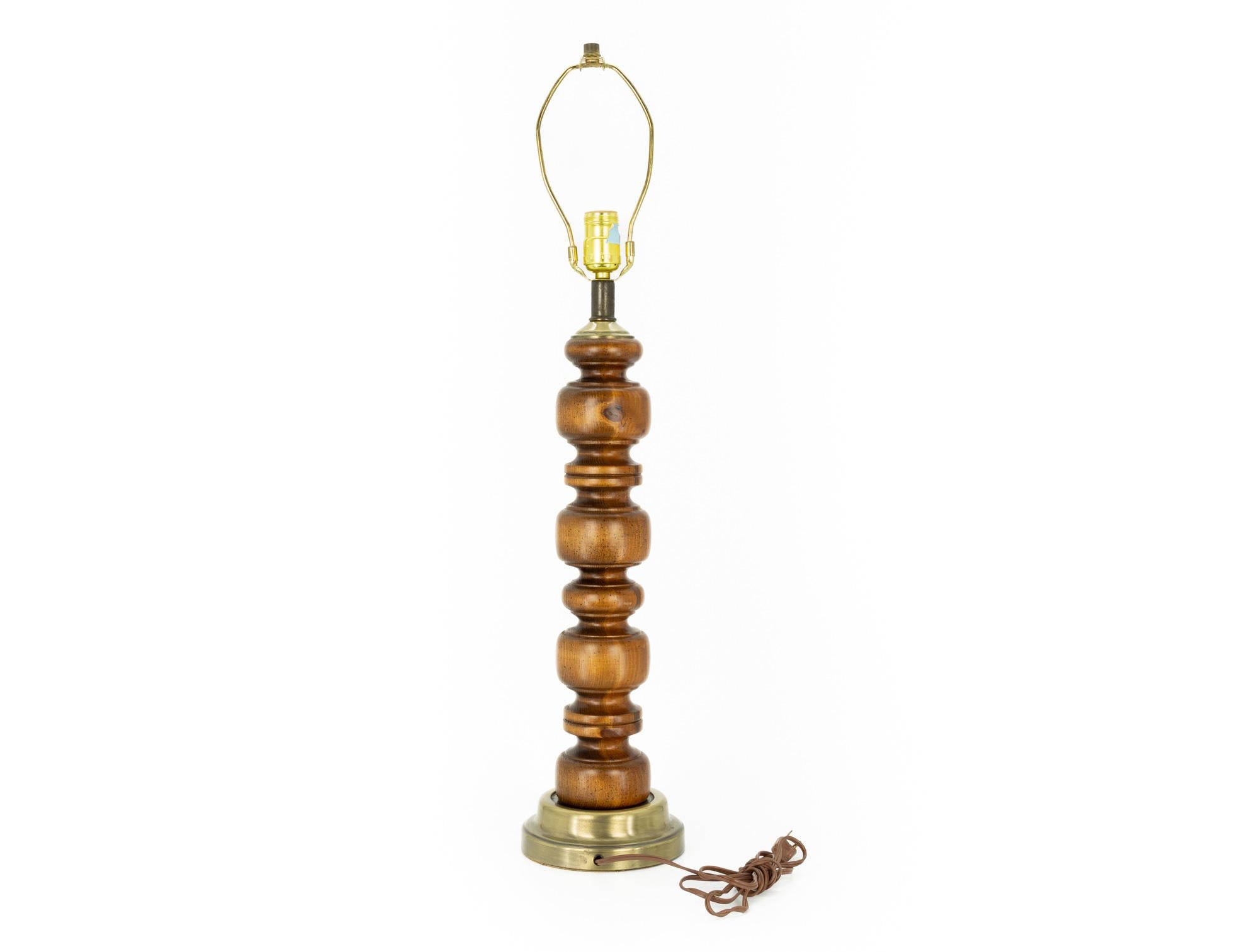 American Mid Century Sculpted Walnut and Brass Lamp For Sale