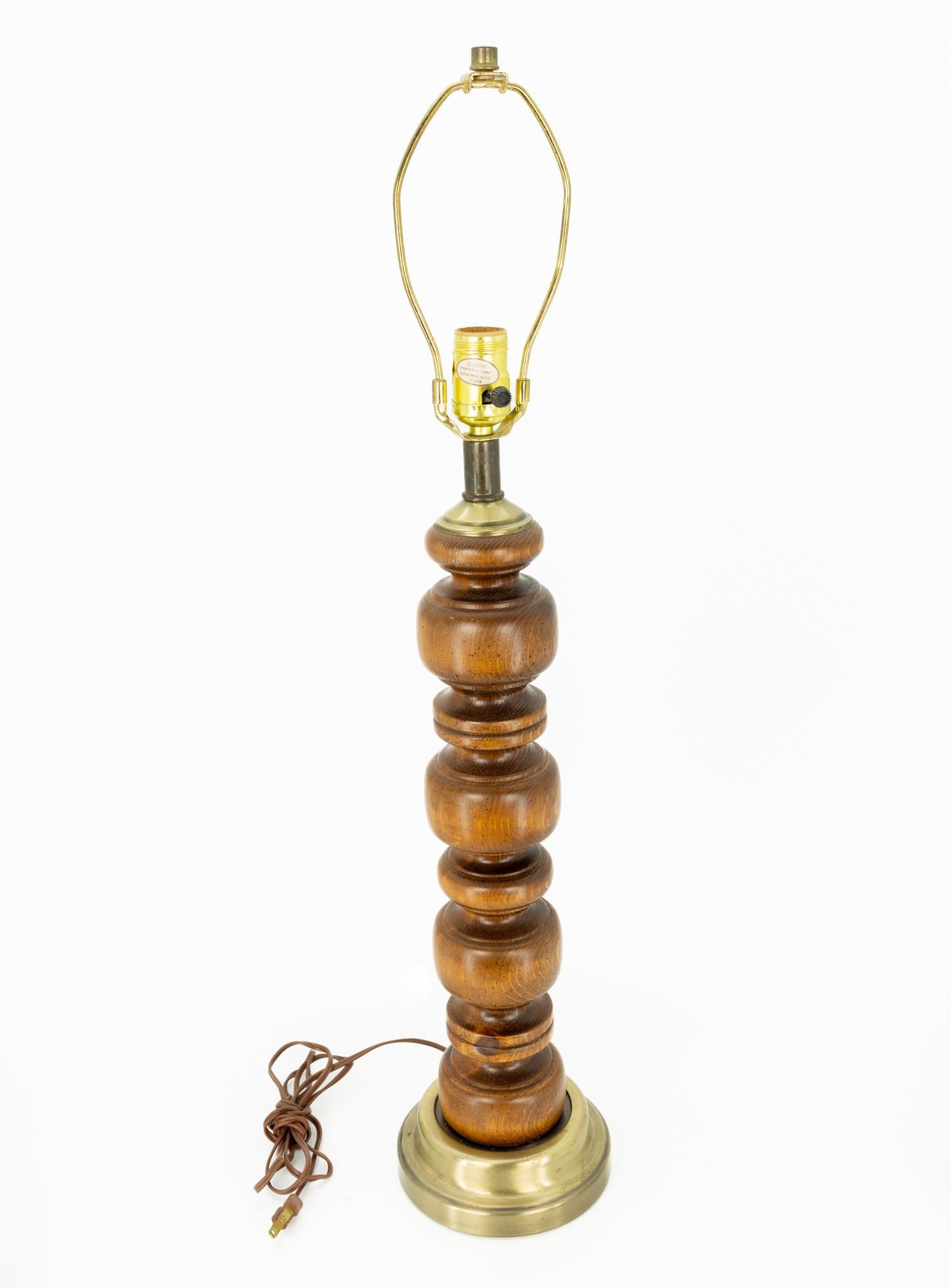 Late 20th Century Mid Century Sculpted Walnut and Brass Lamp For Sale