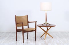 Mid-Century Sculpted Walnut & Brass Tripod Table Lamp by Modeline