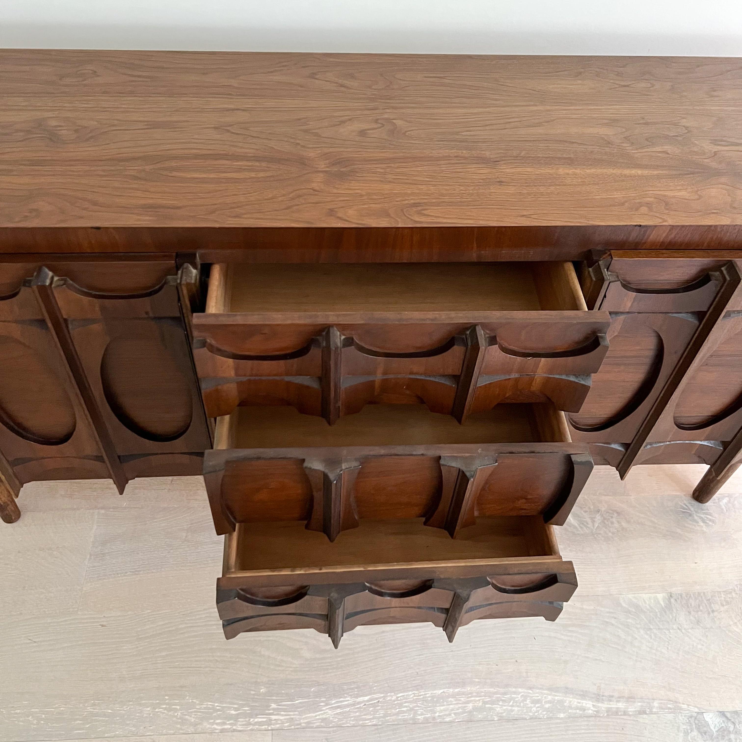 Mid Century Sculpted Walnut Credenza/Sideboard by Tobago In Good Condition In Asheville, NC
