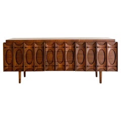 Mid Century Sculpted Walnut Credenza/Sideboard by Tobago