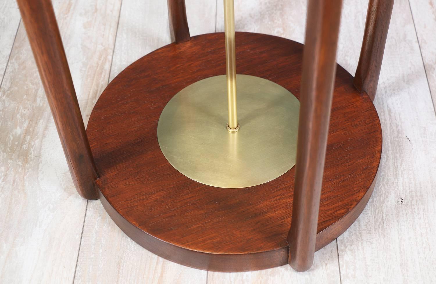 Brass Midcentury Sculpted Walnut Floor Lamp by Modeline