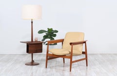Mid-Century Sculpted Walnut Floor Lamp with Magazine Tray by Laurel