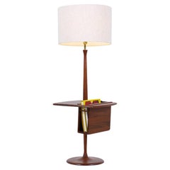 Mid-Century Sculpted Walnut Floor Lamp with Magazine Tray by Laurel