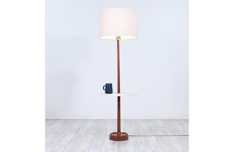 Mid-Century Modern Mid-Century Sculpted Walnut Floor Lamp with Travertine Stone by Laurel For Sale