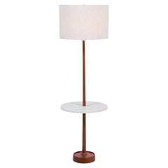 Mid-Century Sculpted Walnut Floor Lamp with Travertine Stone by Laurel