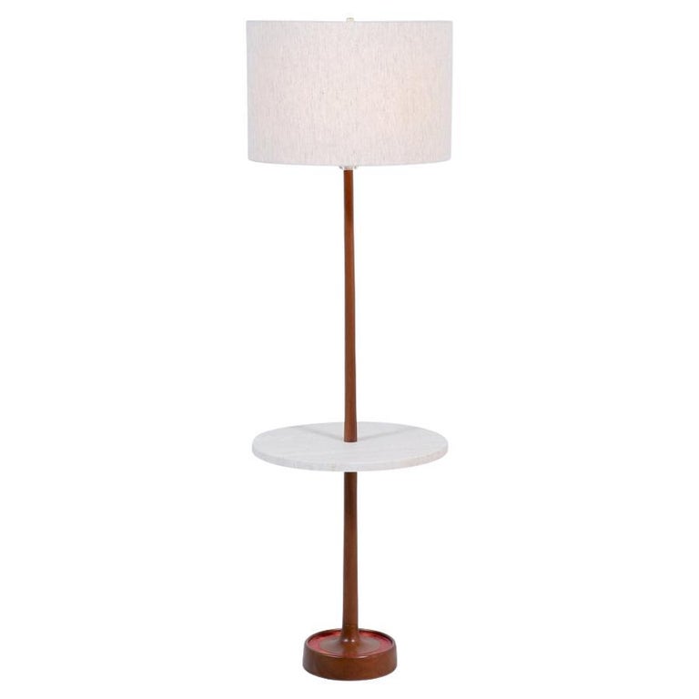 Mid-Century Sculpted Walnut Floor Lamp with Travertine Stone by Laurel For Sale