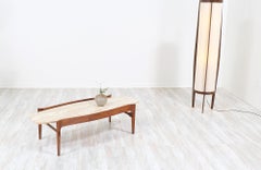 Midcentury Sculpted Walnut & Italian Travertine Coffee Table by Gordon Furniture