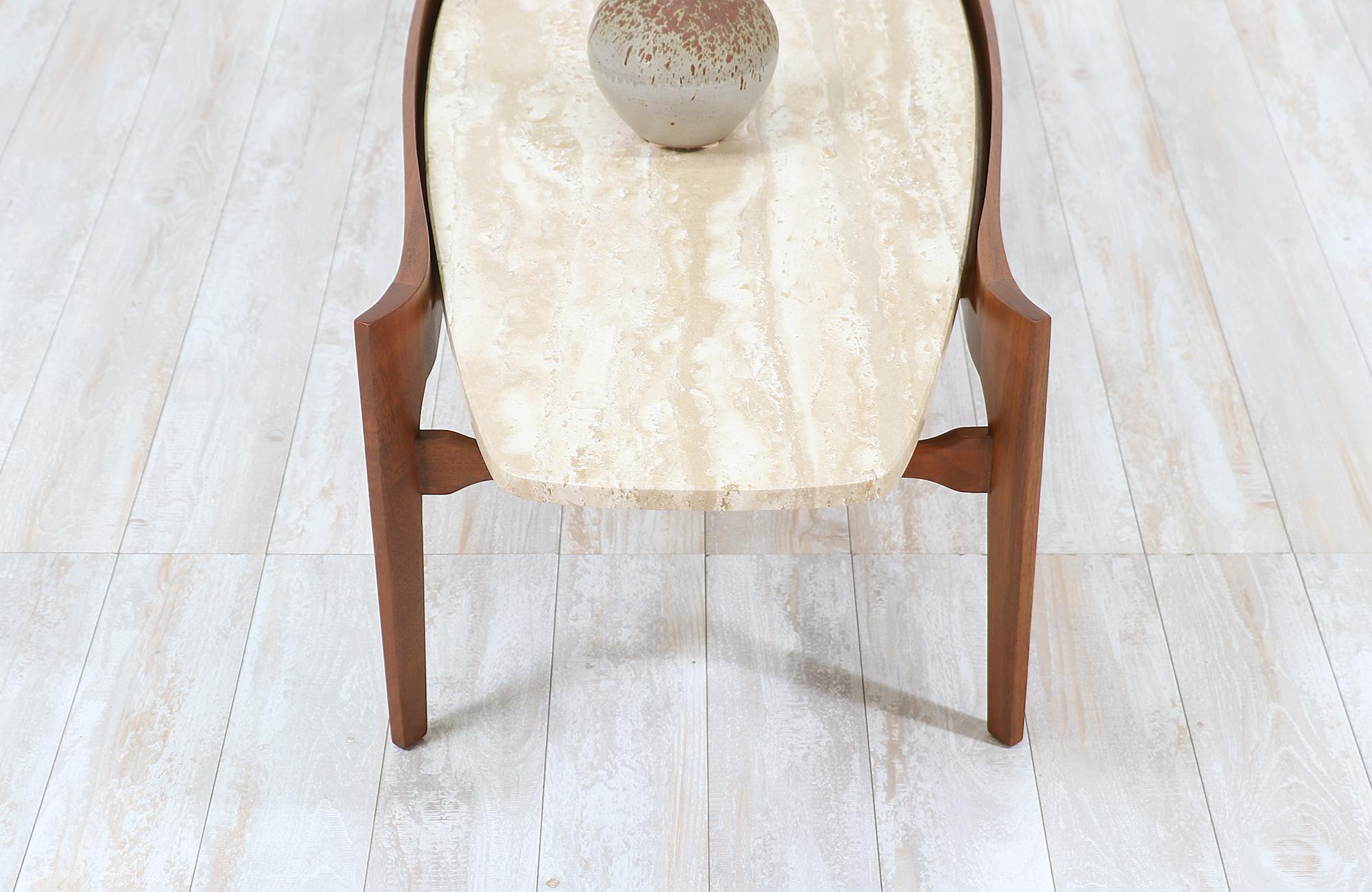 Mid-20th Century Midcentury Sculpted Walnut & Italian Travertine Coffee Table by Gordon Furniture