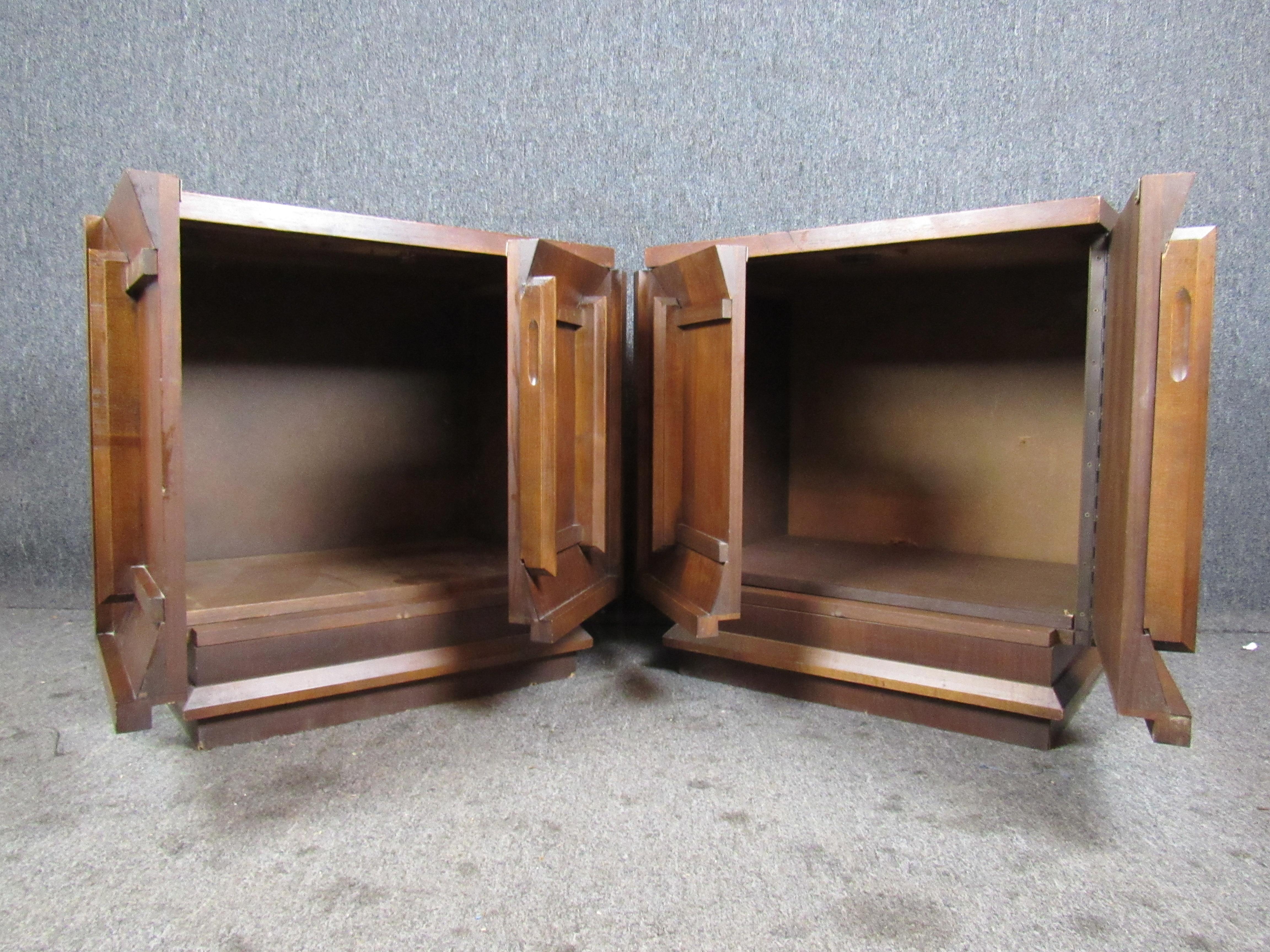 Wood Midcentury Sculpted Walnut Nightstands For Sale