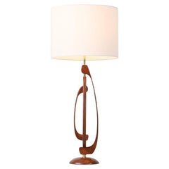 Mid-Century Sculpted Walnut Table Lamp with Brass Accent