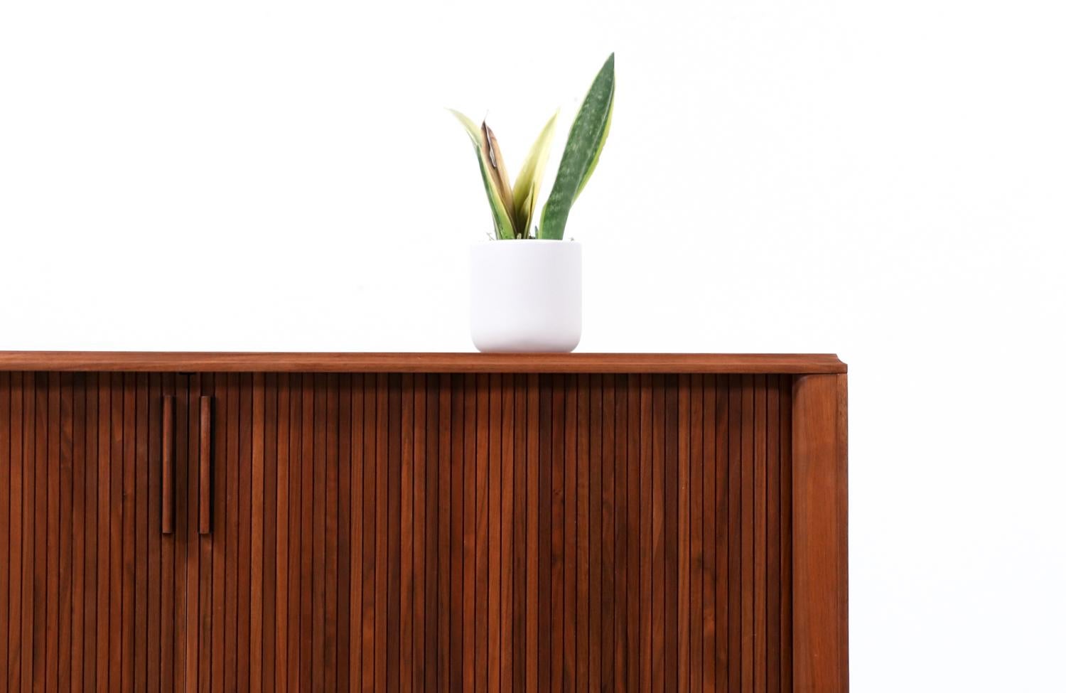 Mid-20th Century Midcentury Sculpted Walnut Tambour-Door Credenza by Barzilay