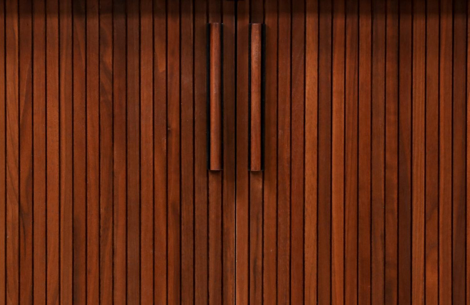Midcentury Sculpted Walnut Tambour-Door Credenza by Barzilay 1