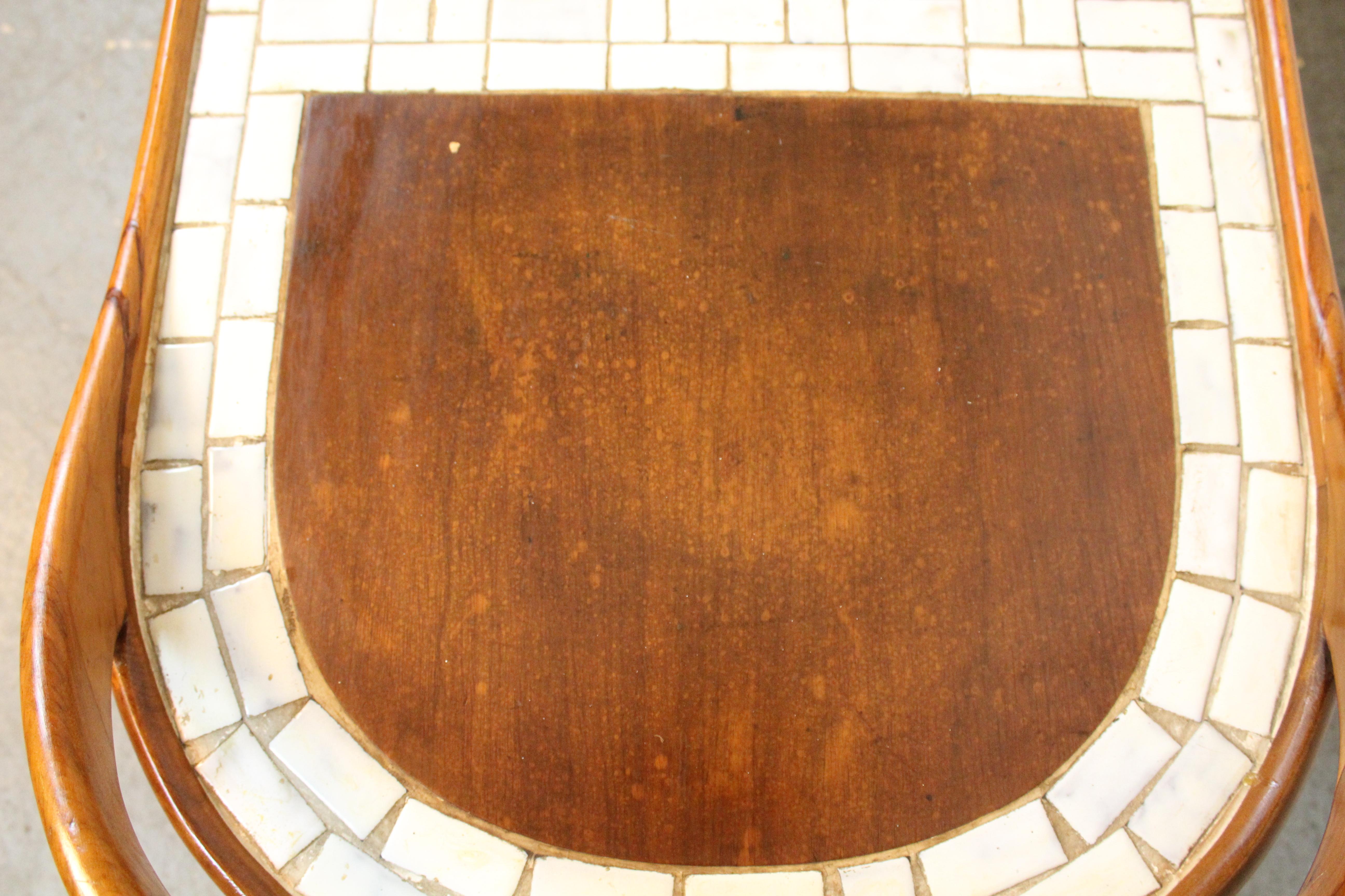 Mid-Century Sculpted Walnut Tile Mosaic Surfboard Table For Sale 8