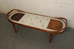 Mid-Century Sculpted Walnut Tile Mosaic Surfboard Table