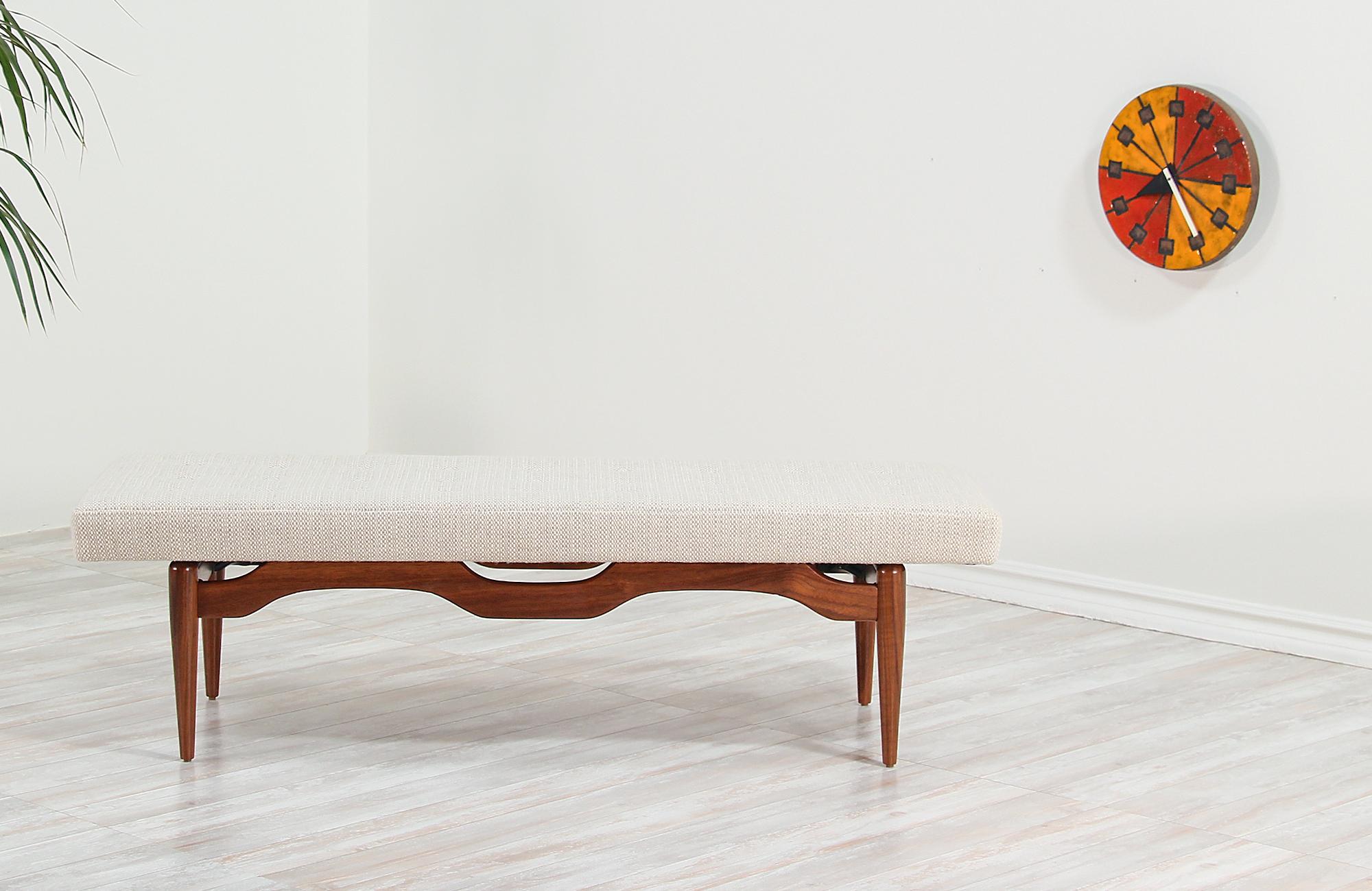 Mid-Century Modern Midcentury Sculpted Walnut and Tufted Bench