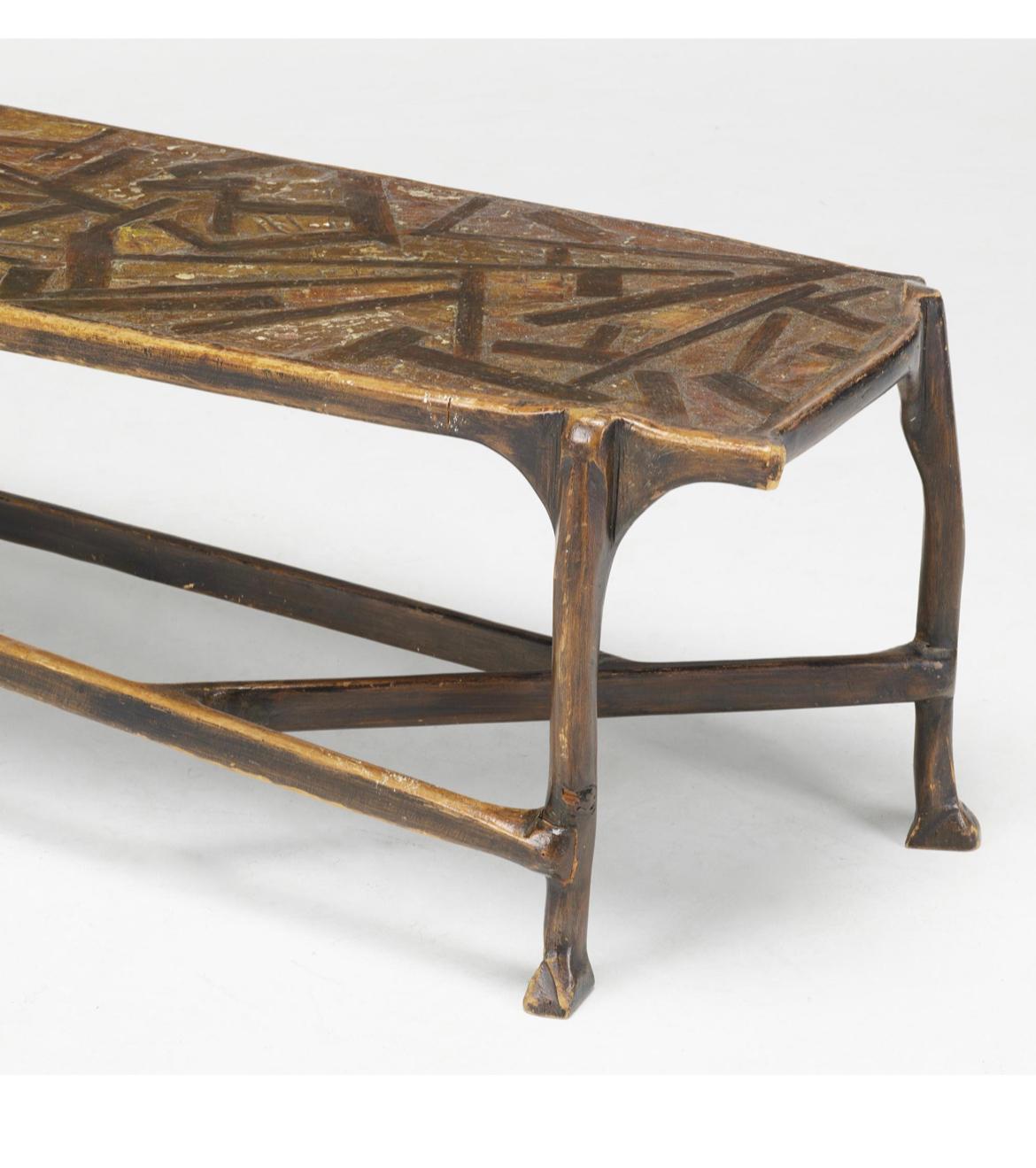 American Midcentury Sculpted Wood Coffee Table or Bench by Smokey Tunis For Sale