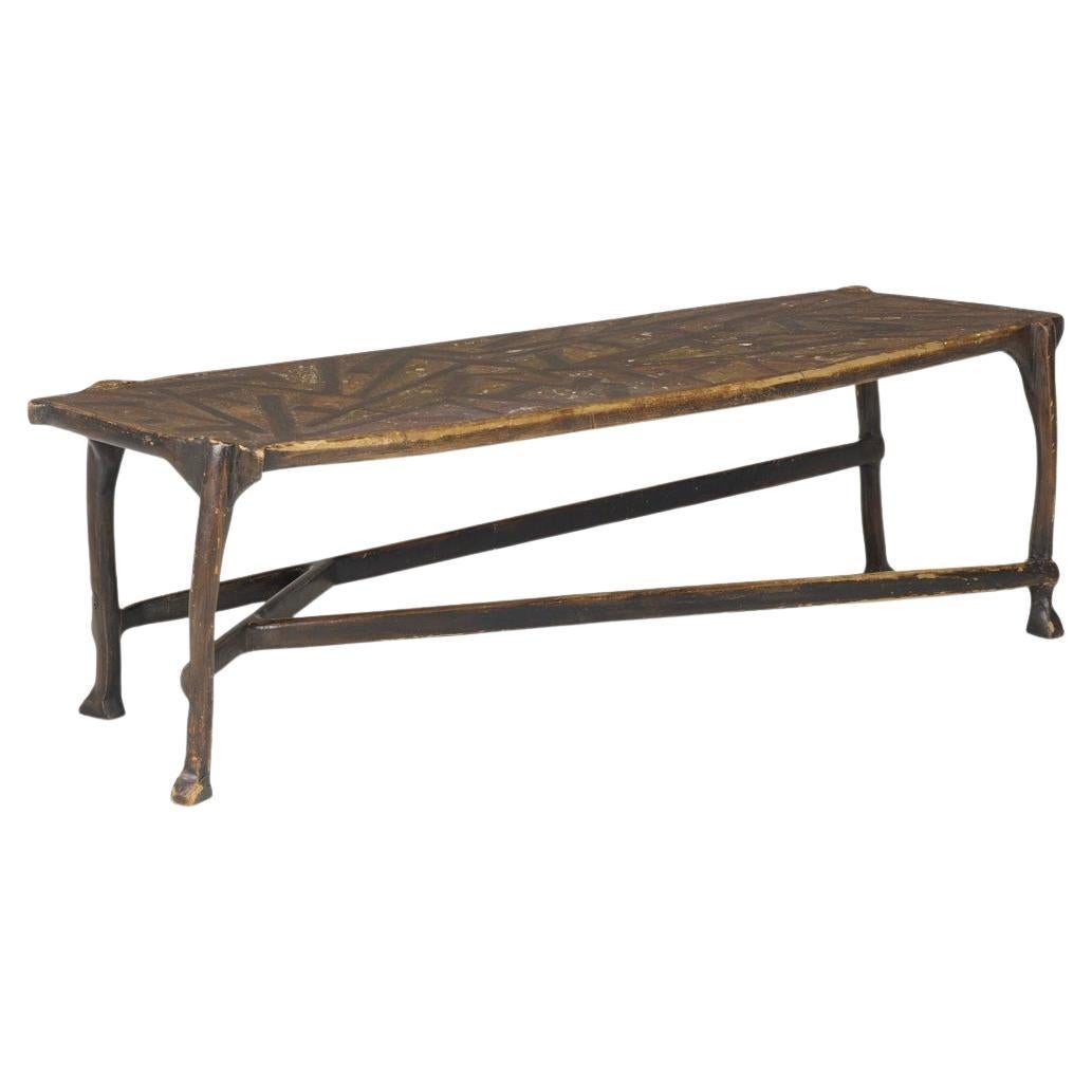 Midcentury Sculpted Wood Coffee Table or Bench by Smokey Tunis For Sale
