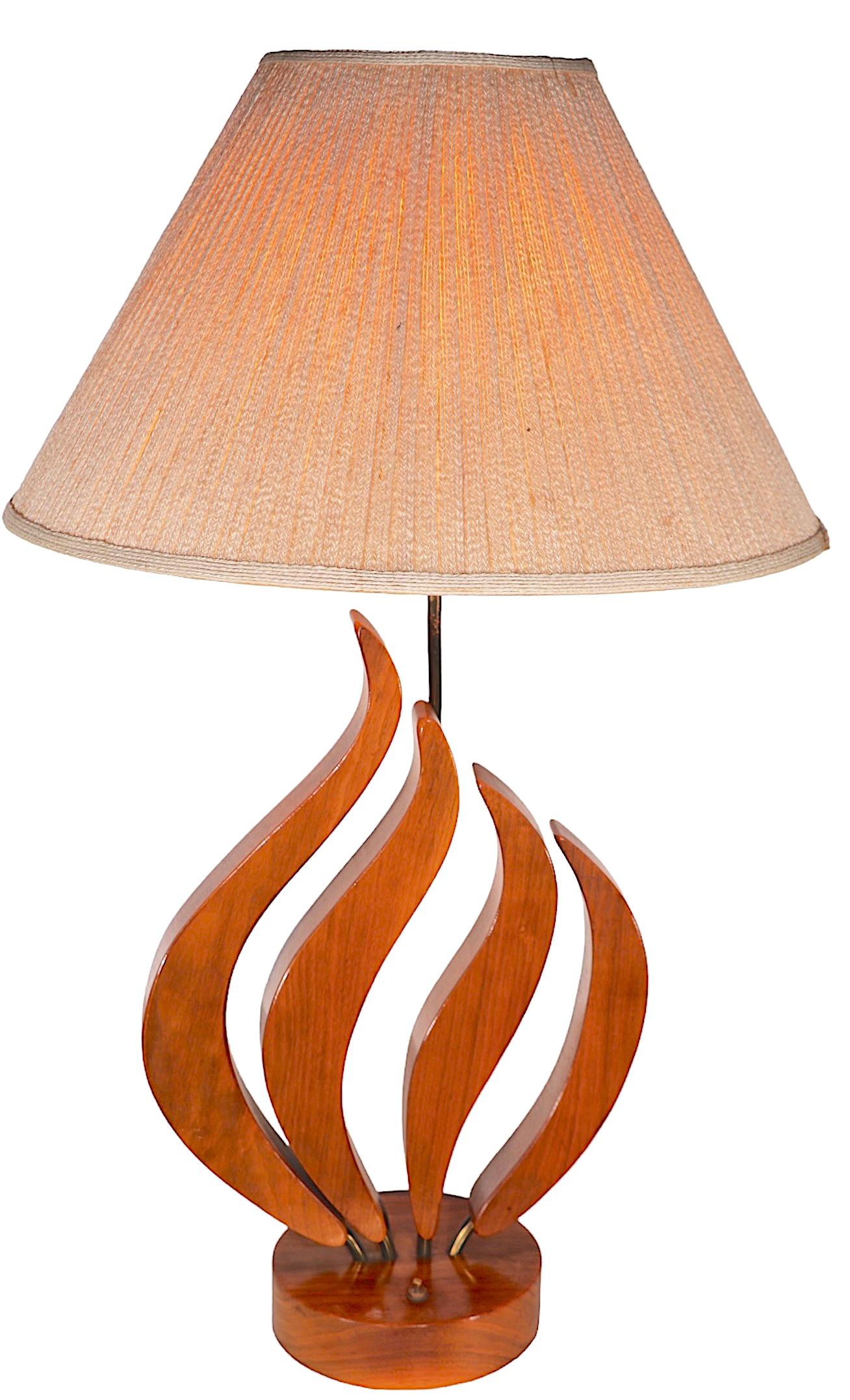 Brass Mid Century Sculpted Wood Organic Form Table Lamp c 1950's  For Sale