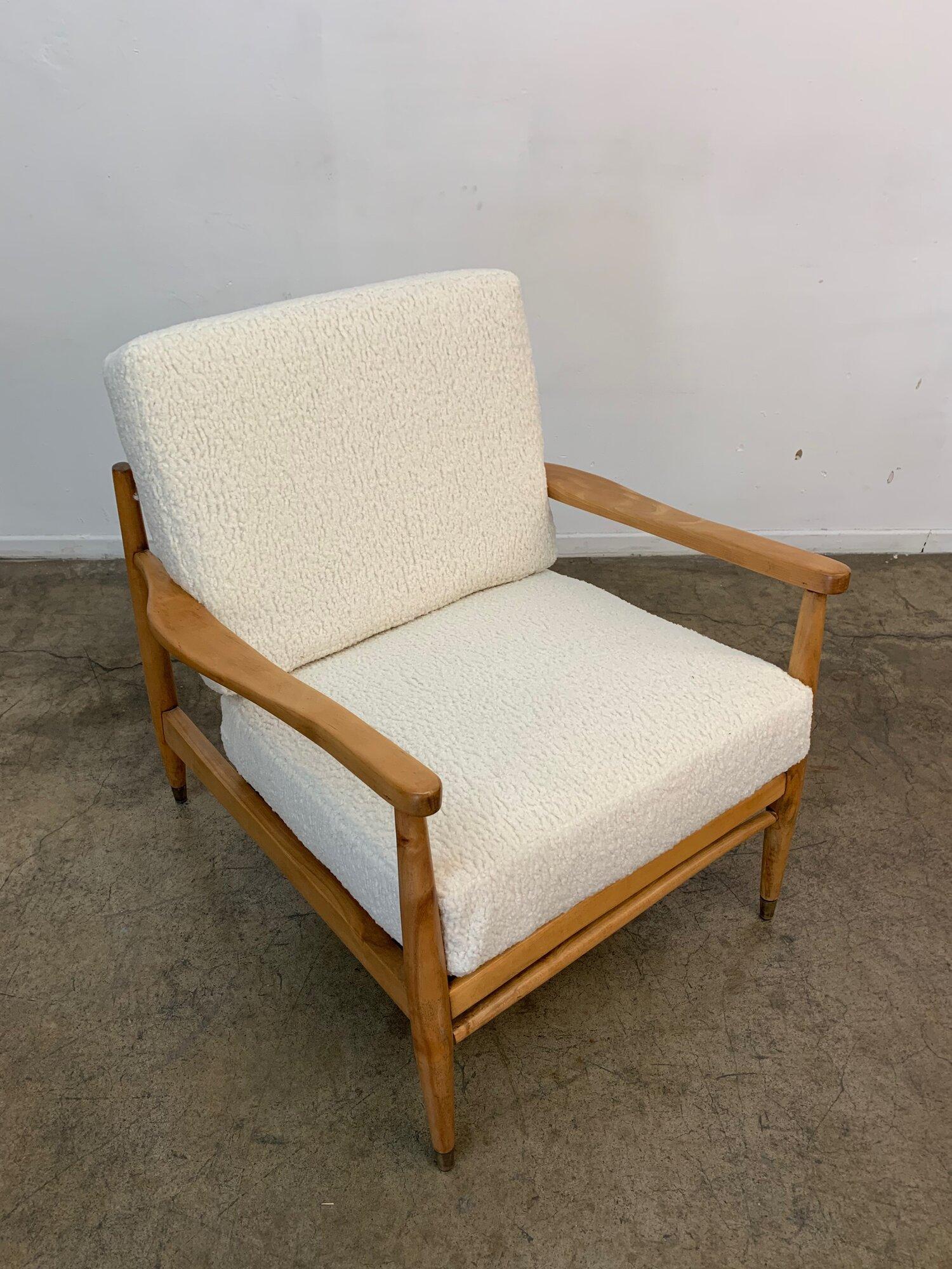 Wood Mid Century Sculptural Alder Lounge Chair in Sherpa For Sale