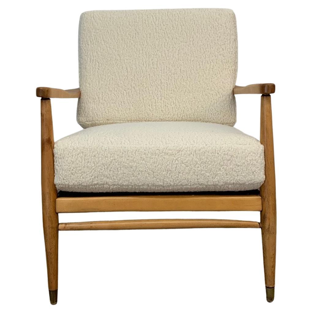 Mid Century Sculptural Alder Lounge Chair in Sherpa For Sale