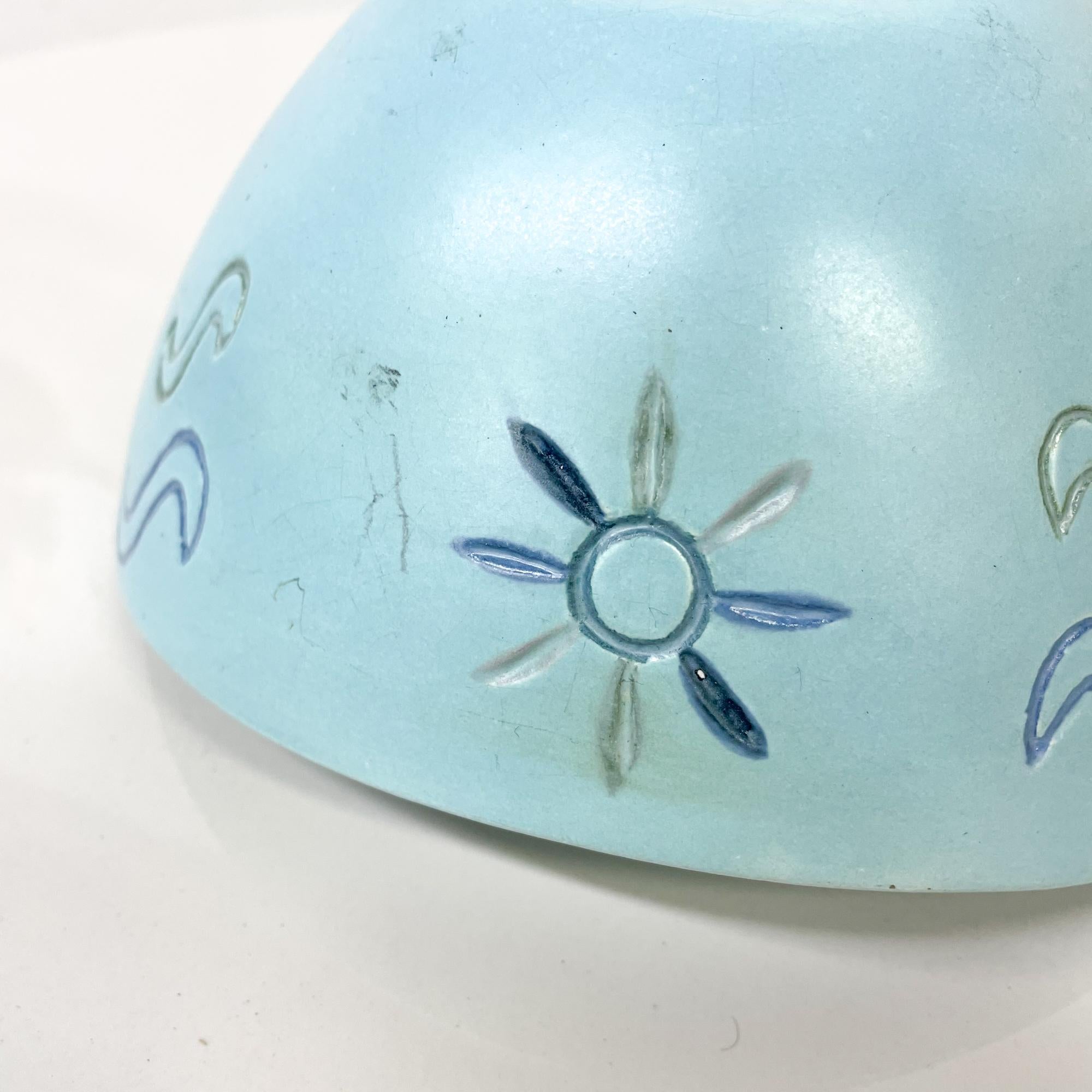 Ceramic 1965 Hand Painted Baby Blue Bowl Art Pottery Signed Bea Grant