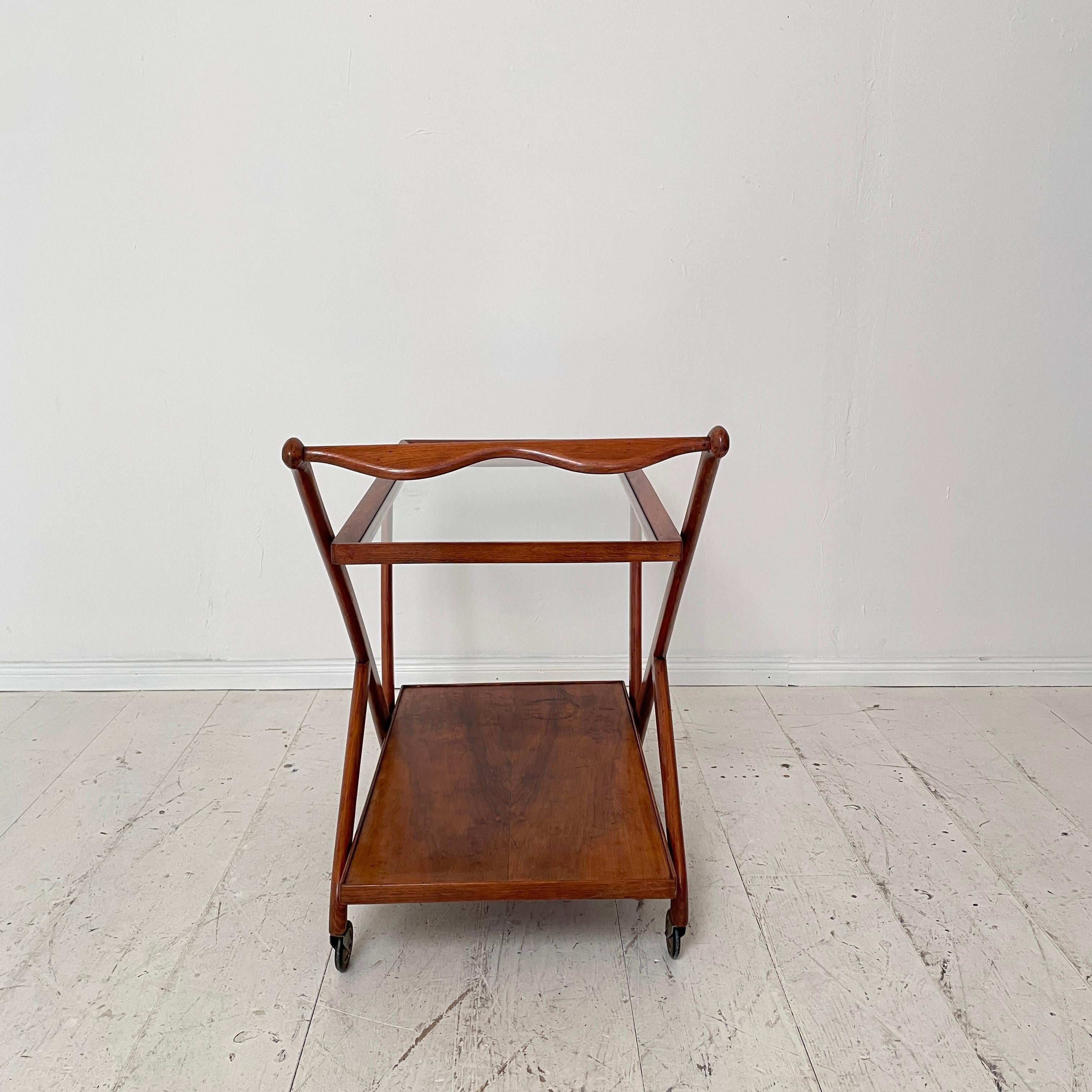 Mid-Century Sculptural Bar Cart by Cesare Lacca in Light Brown Walnut, 1950s 10